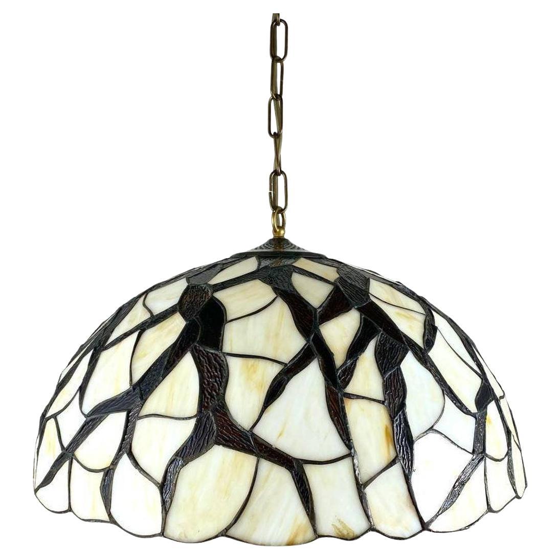 Italian Tiffany Style Ceiling Lamp Adjustable Stained Glass and Brass  Chandelier at 1stDibs