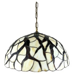 Vintage Italian Tiffany Style Ceiling Lamp Adjustable Stained Glass & Brass Chandelier