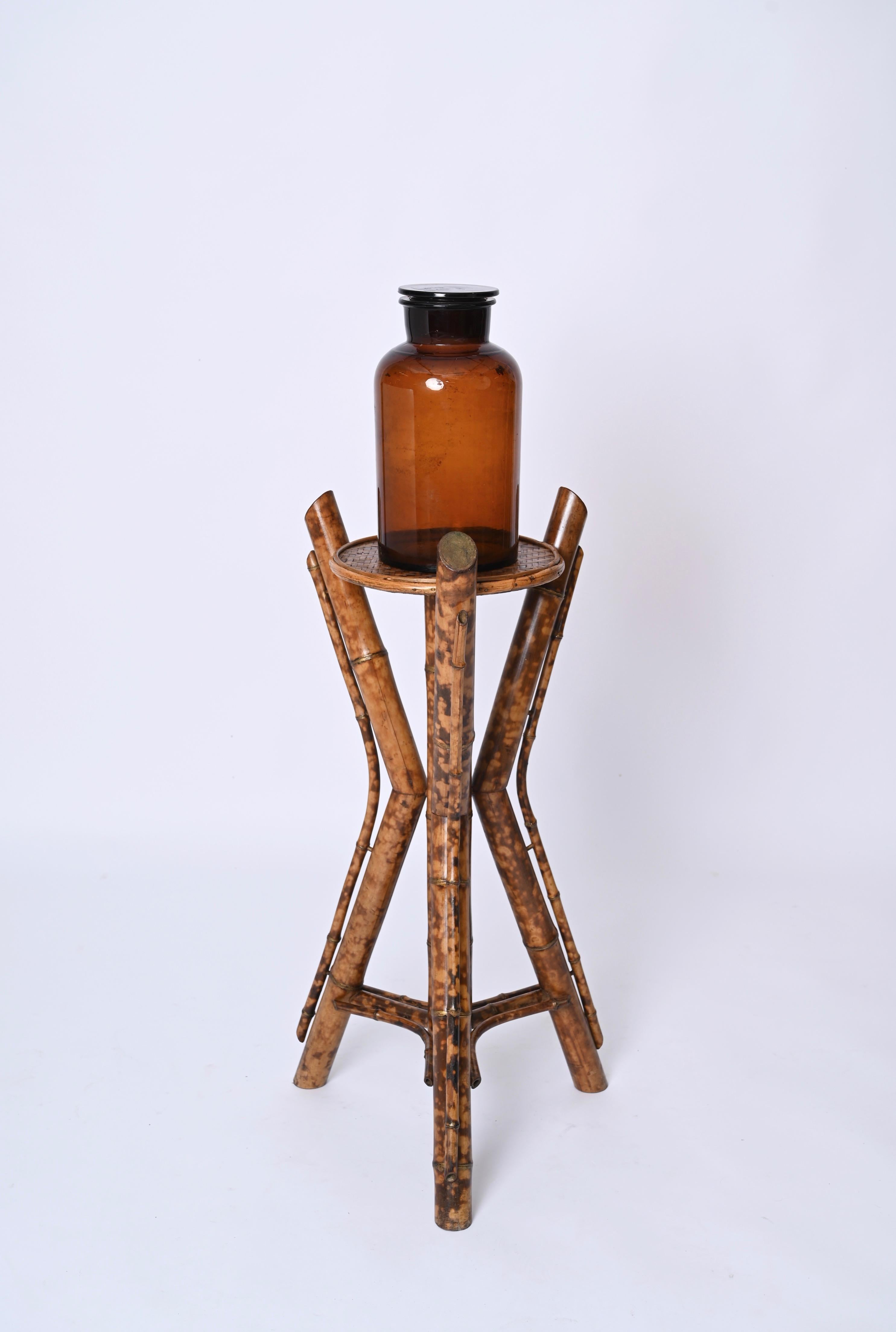 Italian Tiger Bamboo Tripod Pedestals or Plant Stands, Italy 1950s For Sale 3