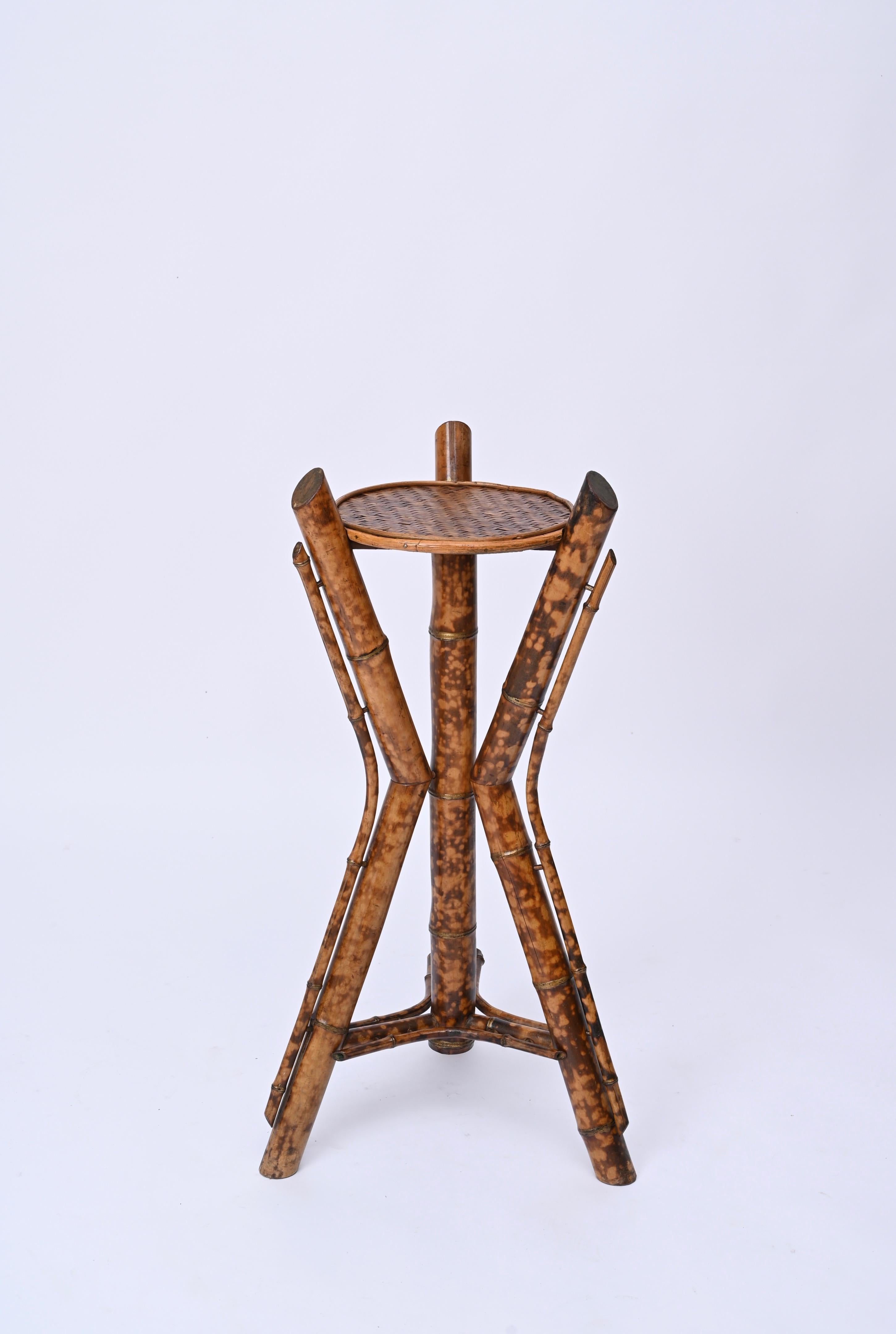 Italian Tiger Bamboo Tripod Pedestals or Plant Stands, Italy 1950s For Sale 5