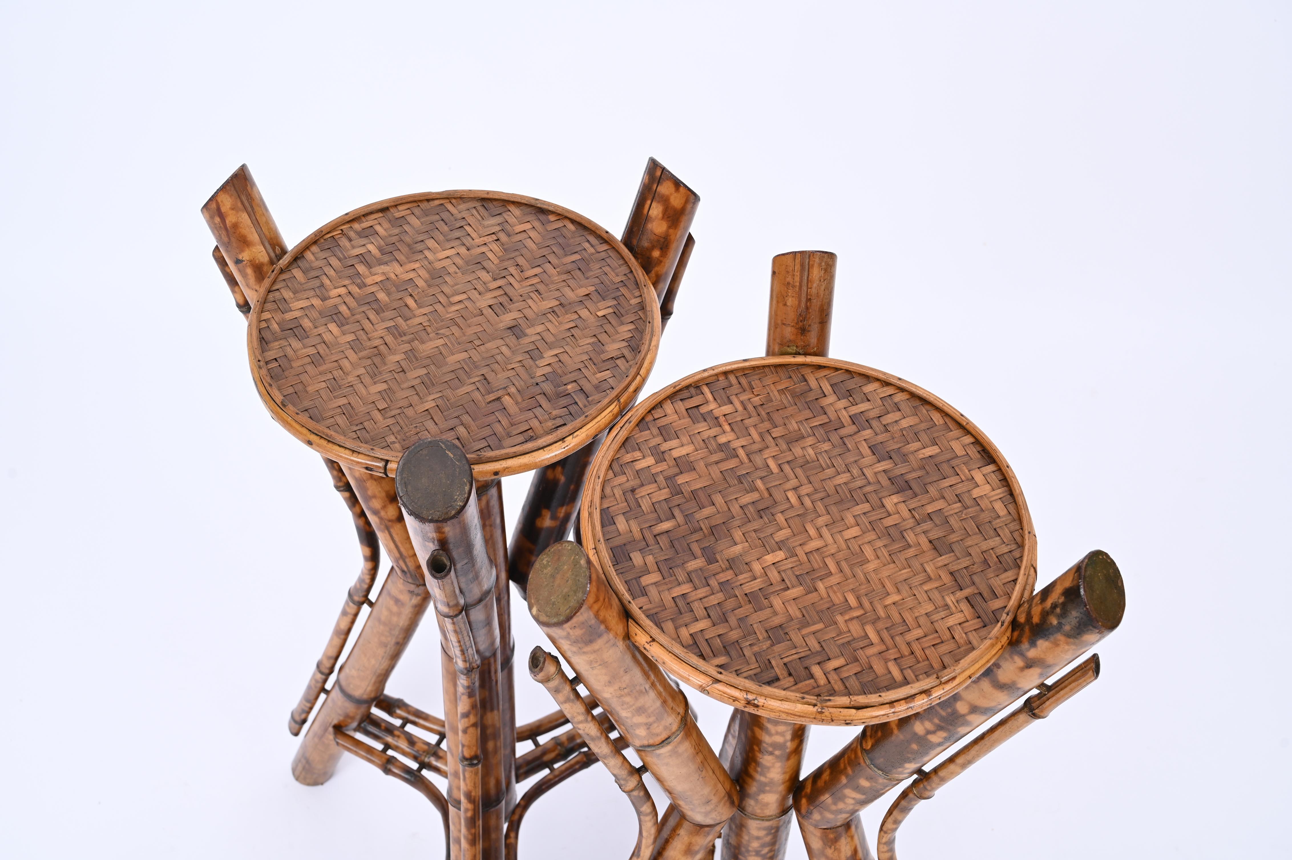 Italian Tiger Bamboo Tripod Pedestals or Plant Stands, Italy 1950s For Sale 1