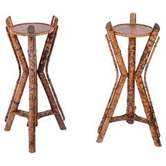 Vintage Italian Tiger Bamboo Tripod Pedestals or Plant Stands, Italy 1950s