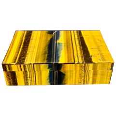 Italian Tiger Eye Semi-Precious Stone Jewelry Trinket Box