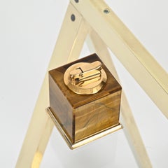 Italian Tiger’s Eye and Gilt 800 Silver Table Lighter by Mazzetti Milano, 1950s