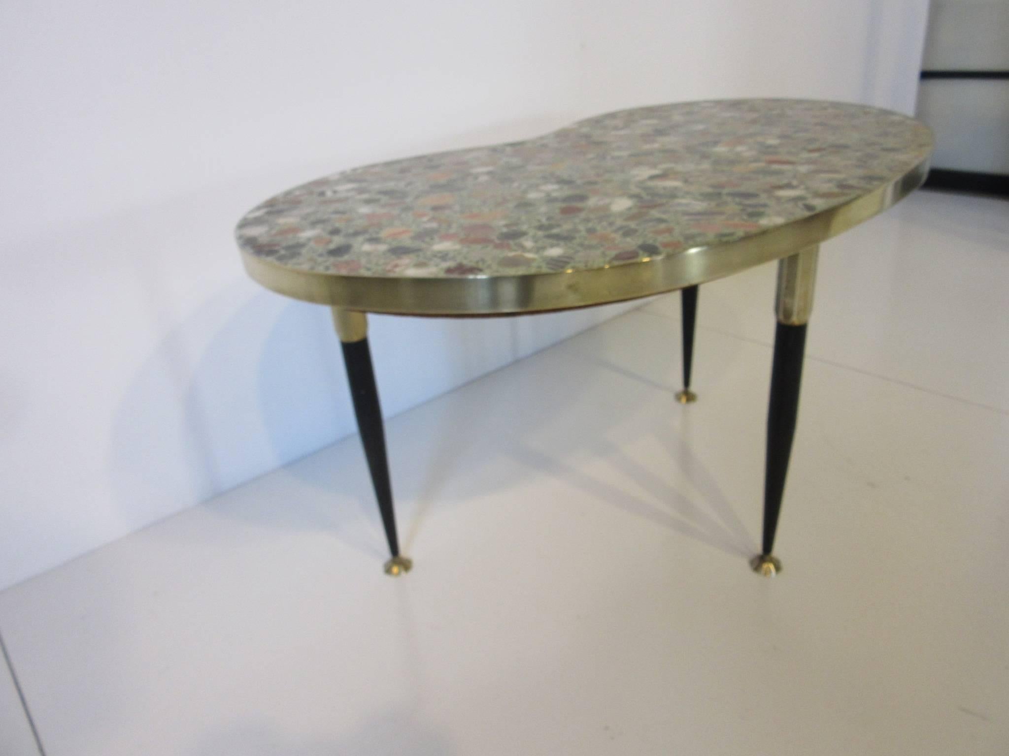 Mid-Century Modern Italian Tile Marble Topped Brass Side Table 