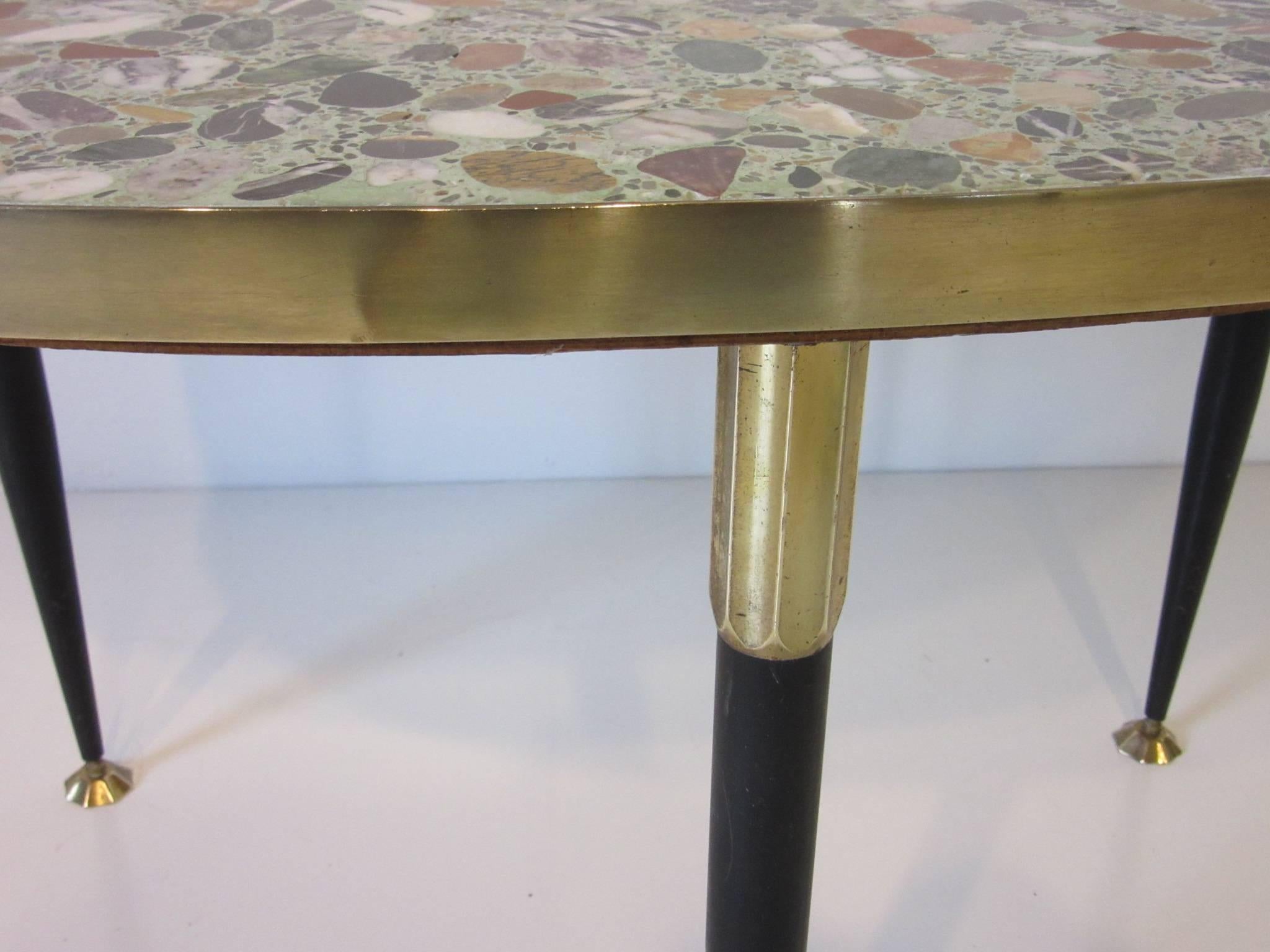20th Century Italian Tile Marble Topped Brass Side Table 