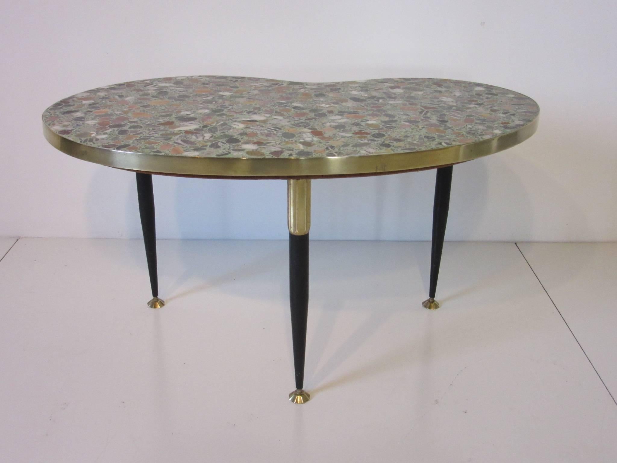 Italian Tile Marble Topped Brass Side Table  2