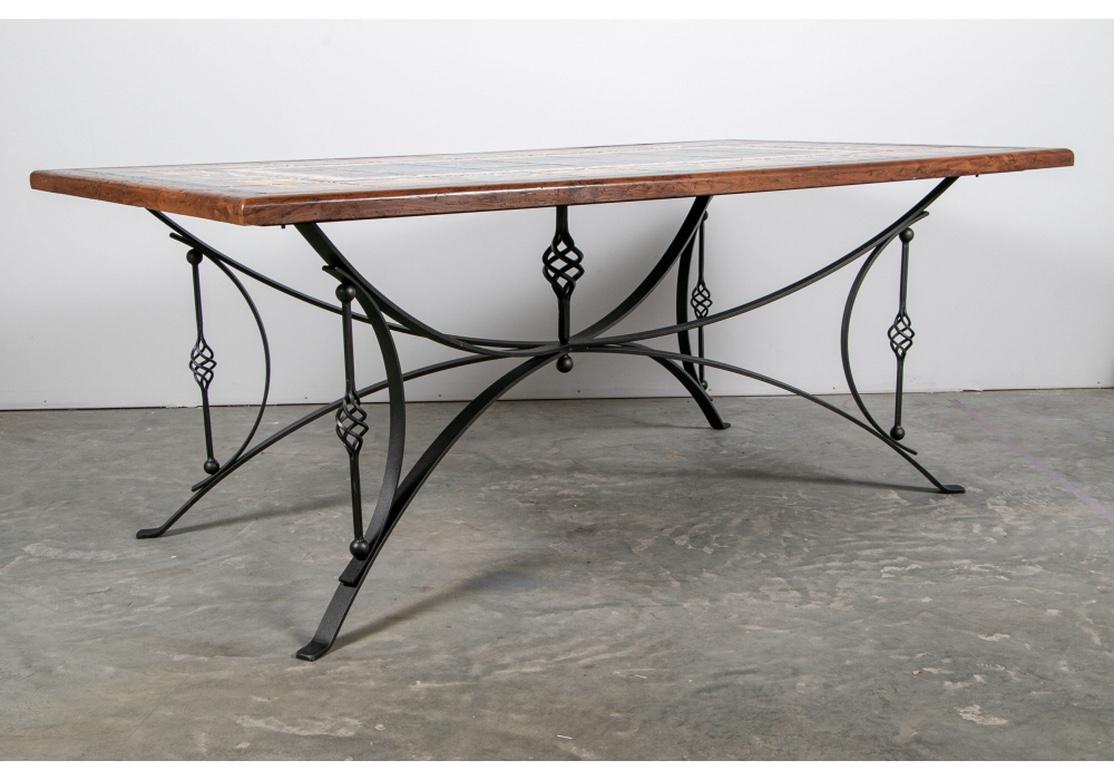 Italian Tile Top Dining Table with Wrought Iron Base In Good Condition In Bridgeport, CT