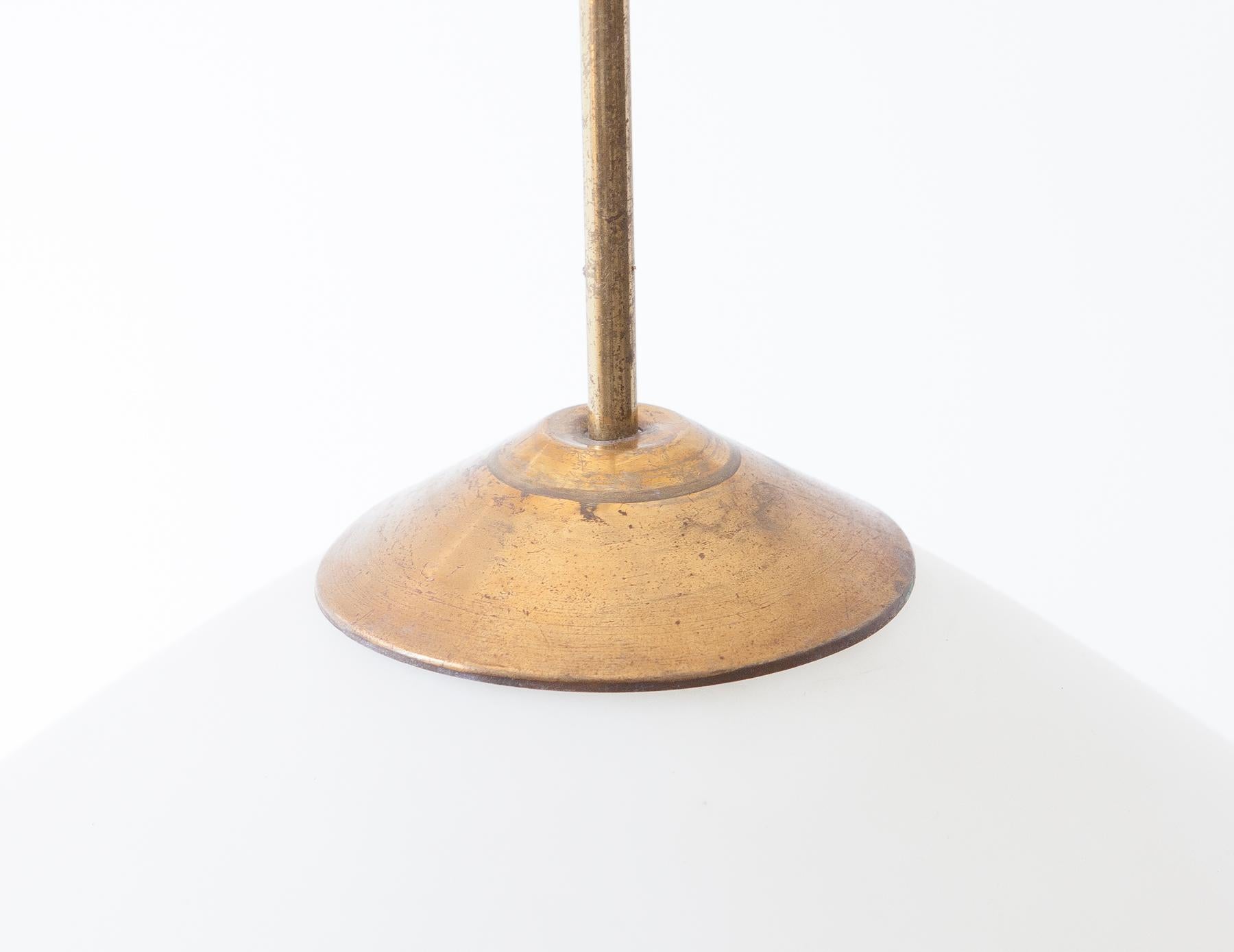 Mid-20th Century Italian Tripod Floor Lamp in Brass and Opaline Glass, 1950s