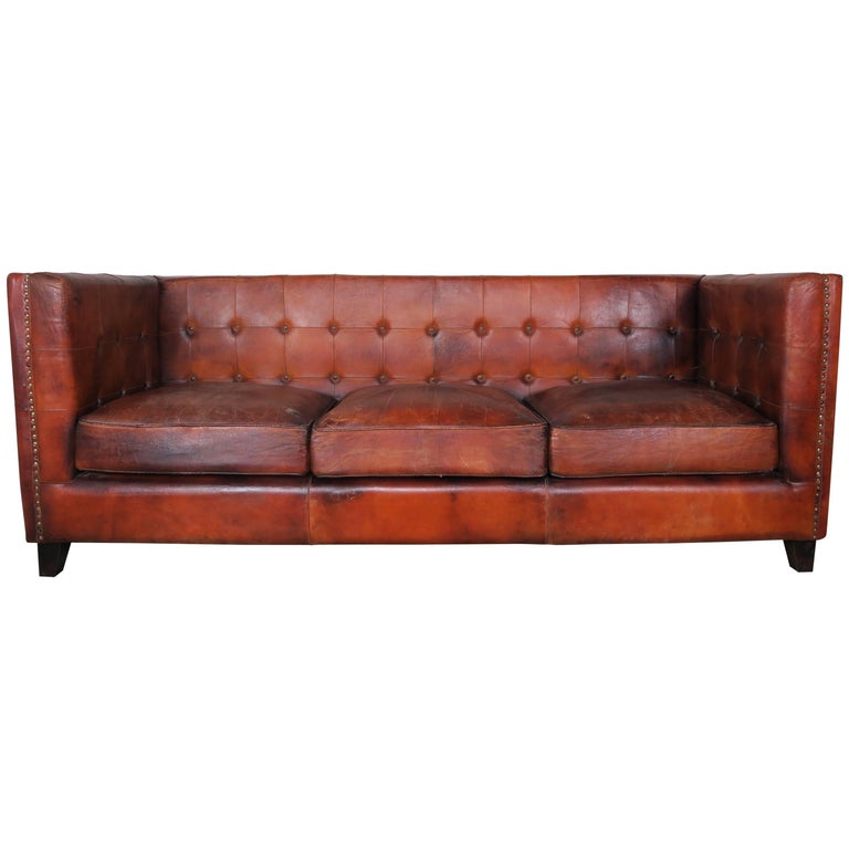 Italian Tobacco Colored Leather Sofa at 1stDibs