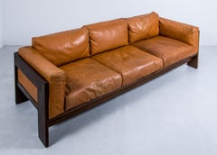 Italian Tobia Scarpa 'Bastiano' Sofa in Walnut and Cognac Leather for Knoll