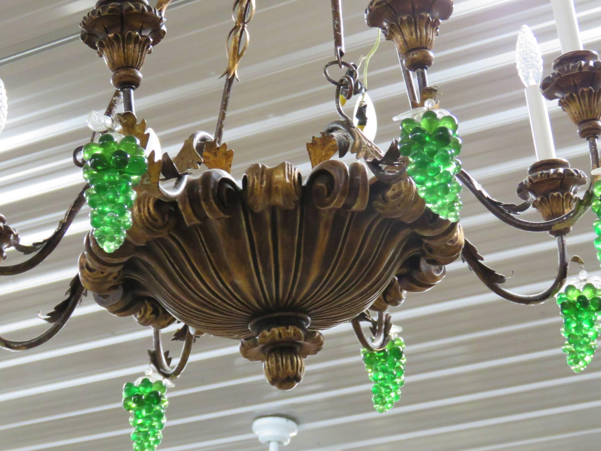 Italian Tole and Crystal Chandelier In Good Condition In Swedesboro, NJ