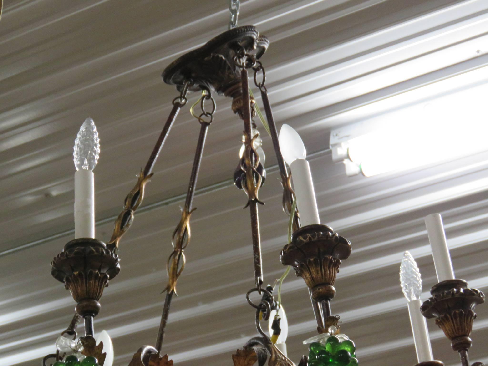 20th Century Italian Tole and Crystal Chandelier