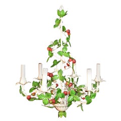 Italian Tole 6 Light Strawberry Motif Chandelier in the Style of Maison Baguès
