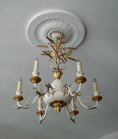 Two Modern Six-Light Painted and Parcel-Gilt Pineapple Chandelier
