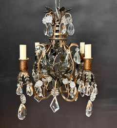 Italian Tole And Crystal Foliate Chandelier, Basket-Form