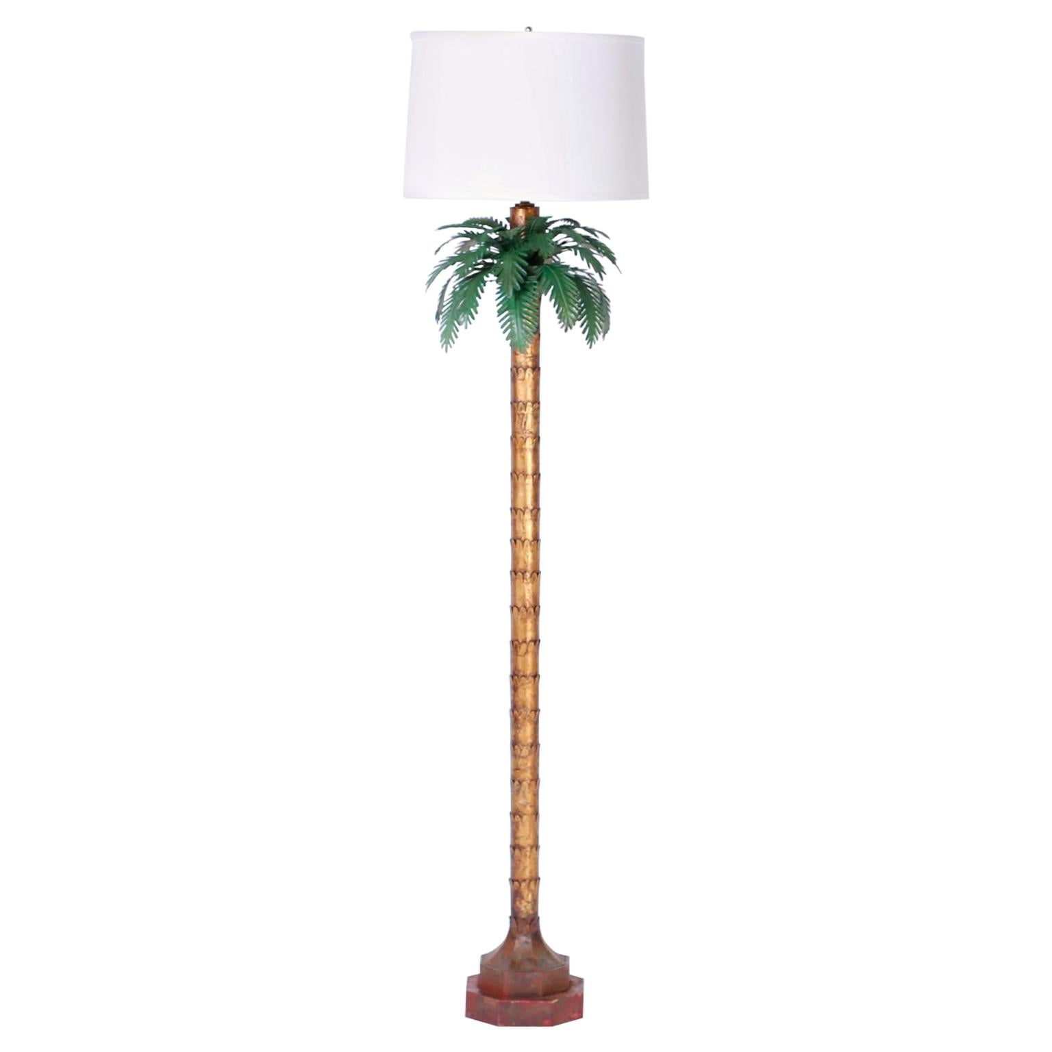 Italian Tole and Gilt Metal Palm Tree Floor Lamp For Sale at 1stDibs