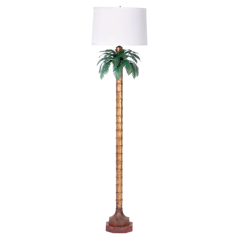 Gilt Metal Palm Tree Floor Lamp, Metal Palm Tree Floor Lamp