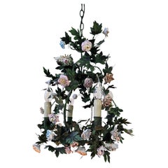 Italian Tole and Porcelain Flower Chandelier, Capodimonte Style