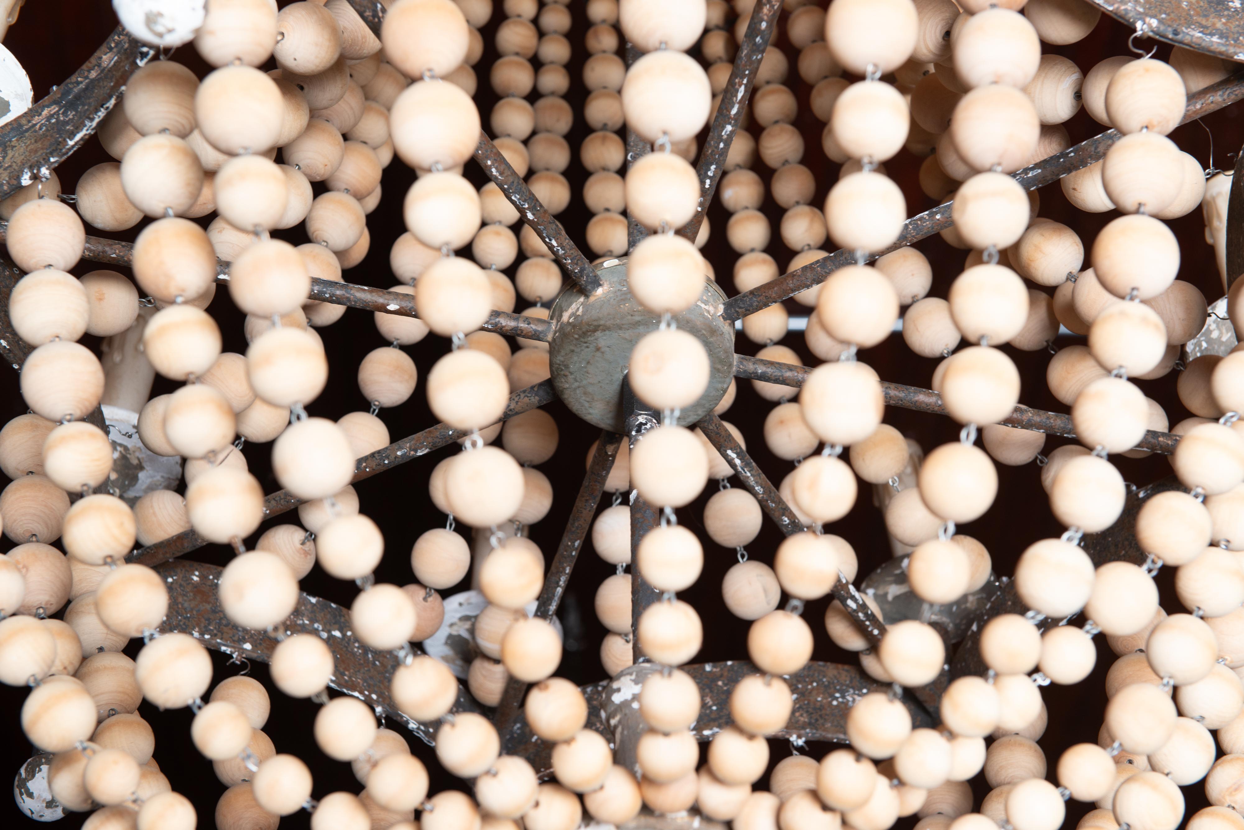 Italian Tole and Wood Bead Chandelier For Sale 4