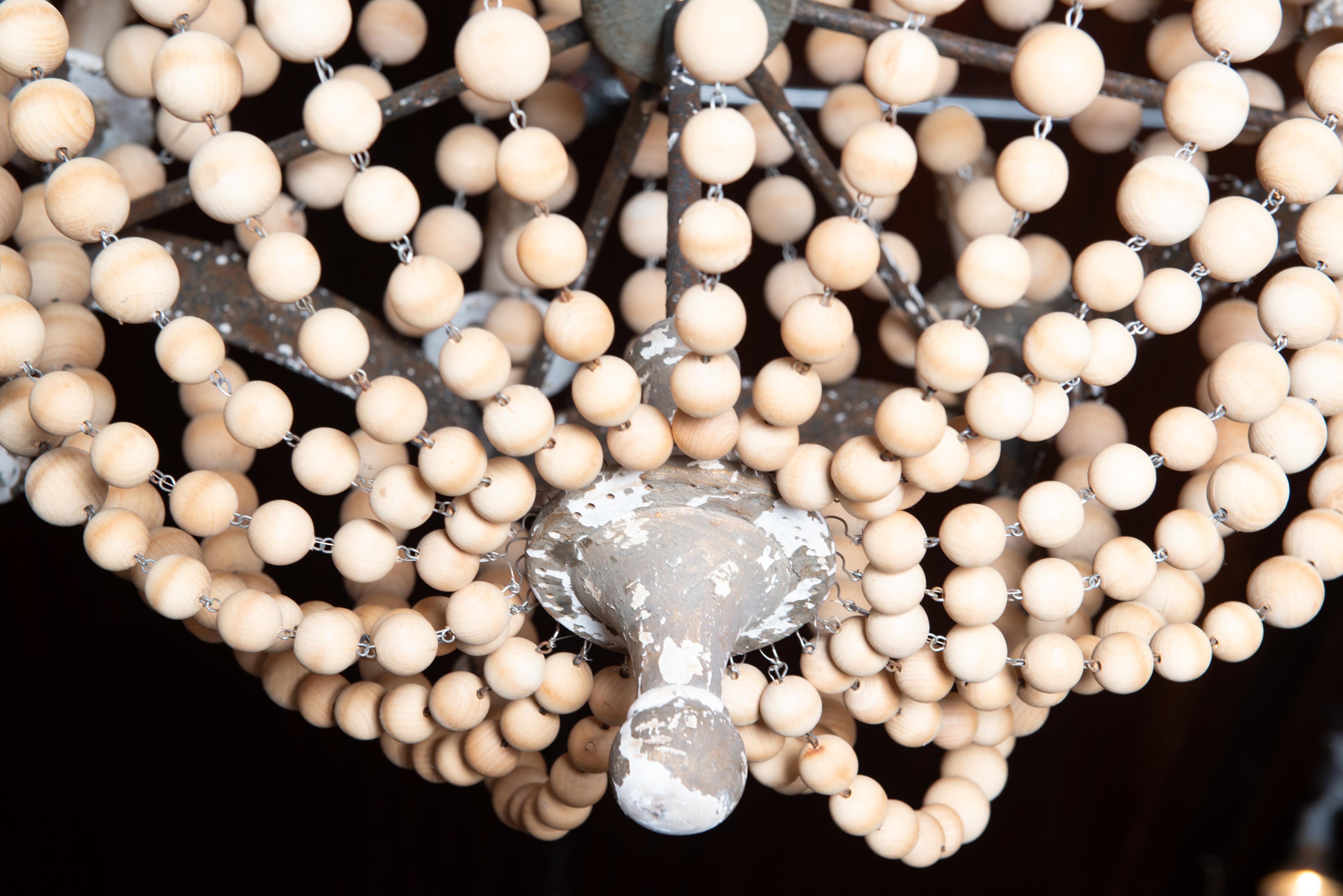 Italian Tole and Wood Bead Chandelier For Sale 5