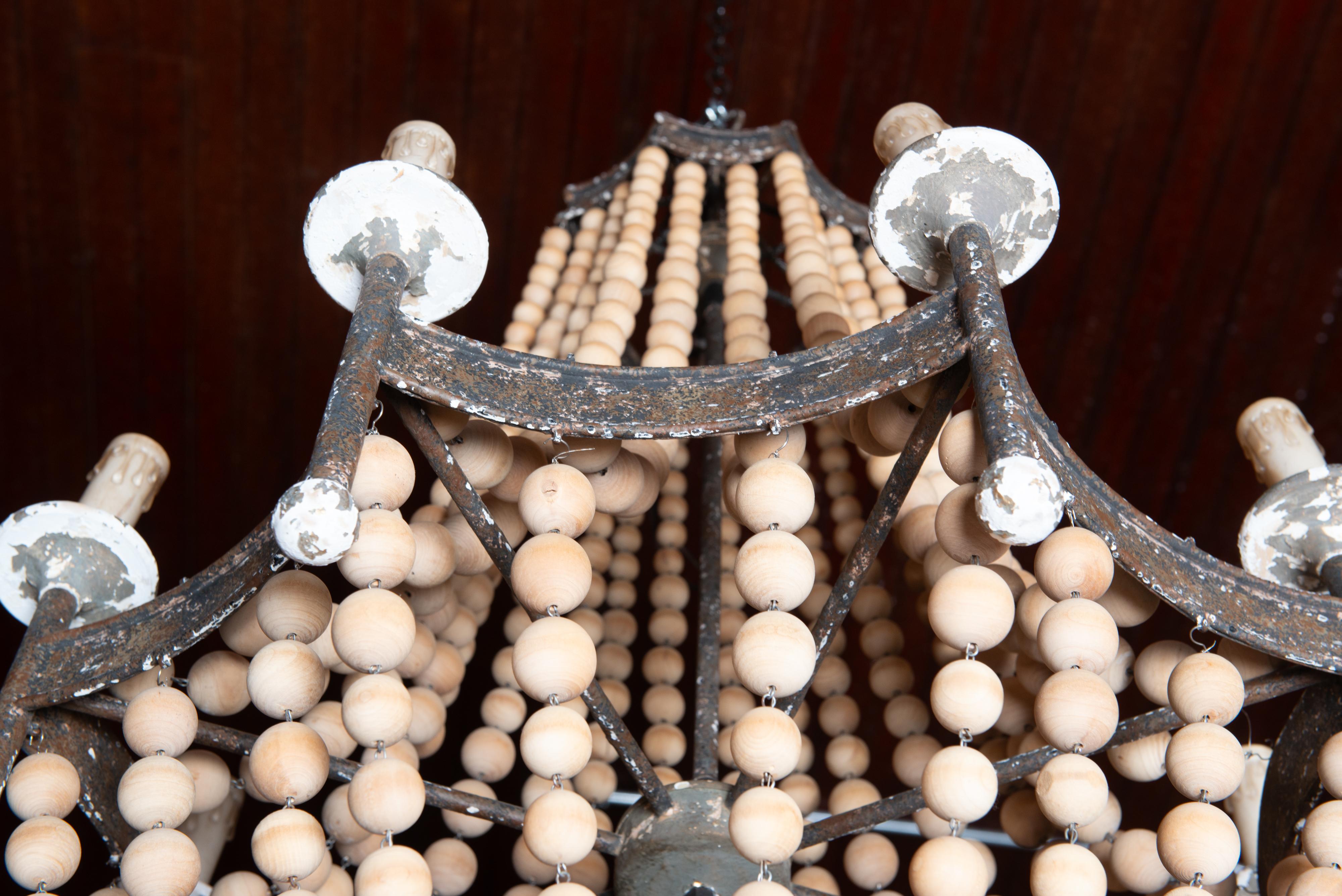 Italian Tole and Wood Bead Chandelier For Sale 6