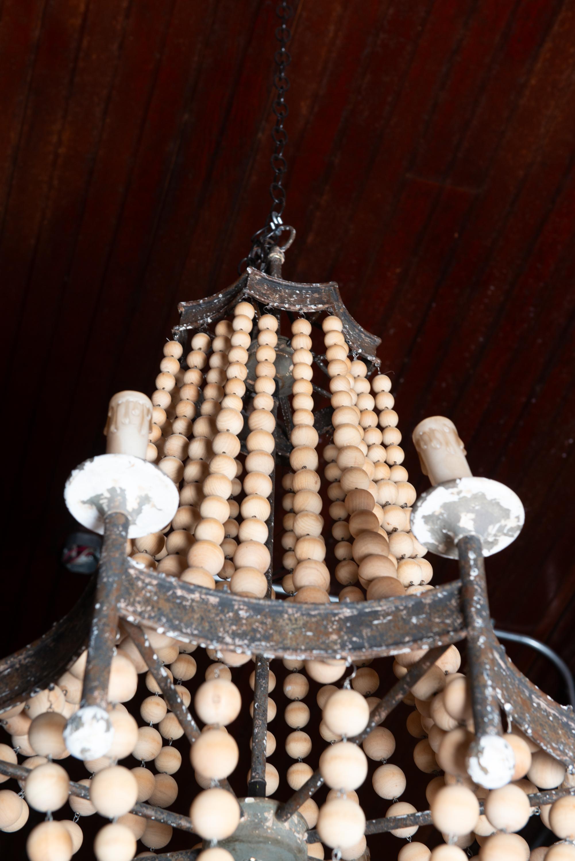 Italian Tole and Wood Bead Chandelier For Sale 7