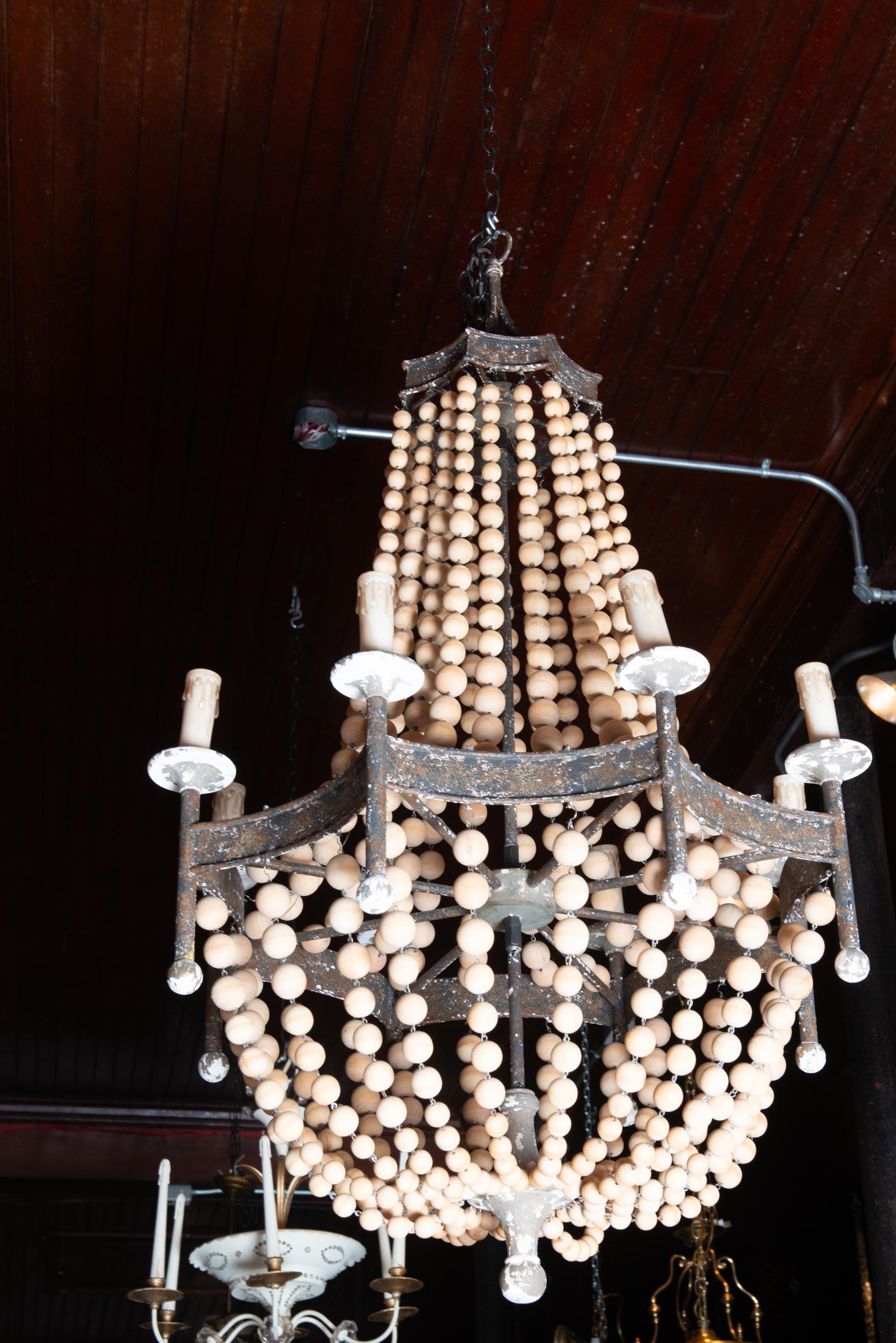 Italian Tole and Wood Bead Chandelier For Sale 8
