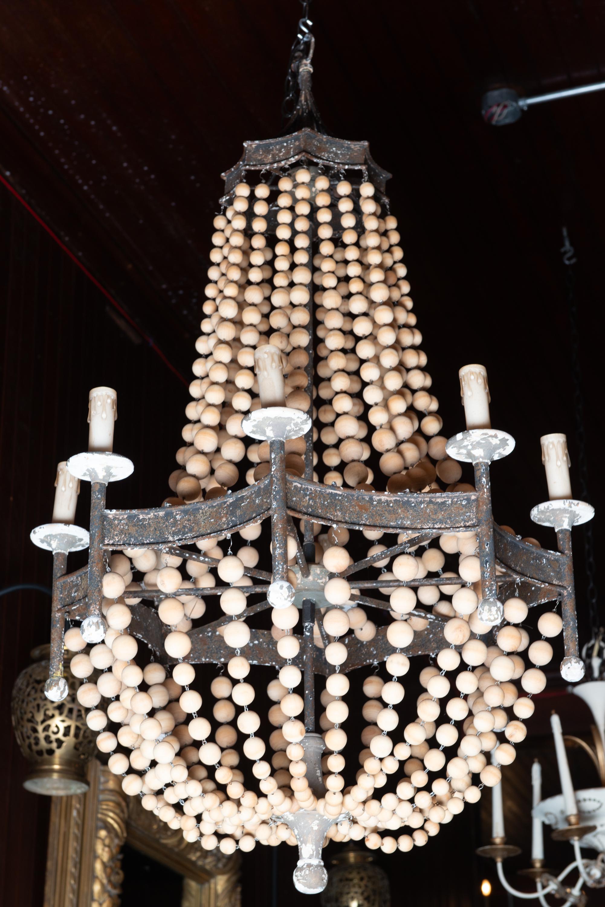 Italian Tole and Wood Bead Chandelier For Sale 9