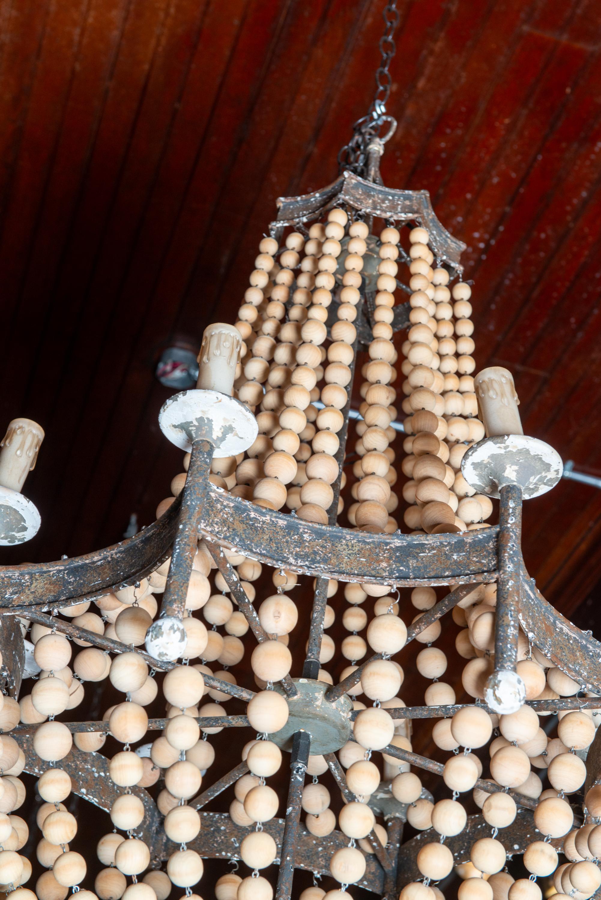 Italian Tole and Wood Bead Chandelier For Sale 2