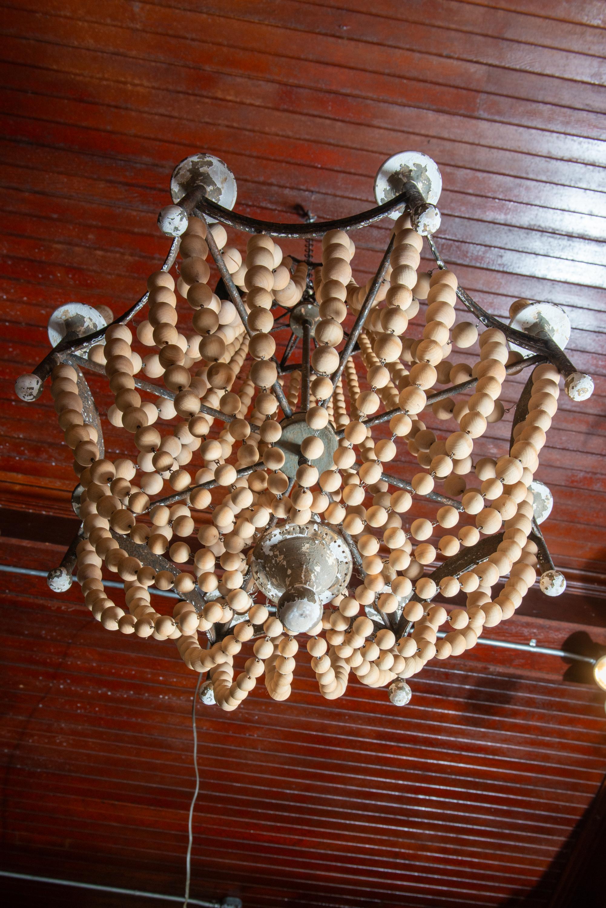 Italian Tole and Wood Bead Chandelier For Sale 3