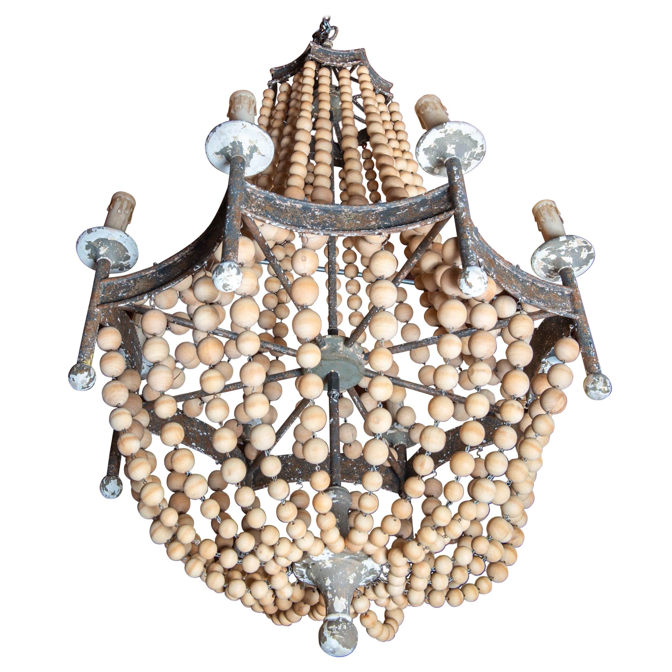 Italian Tole and Wood Bead Chandelier For Sale