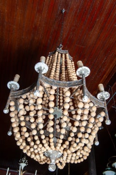 Italian Tole and Wood Bead Chandelier