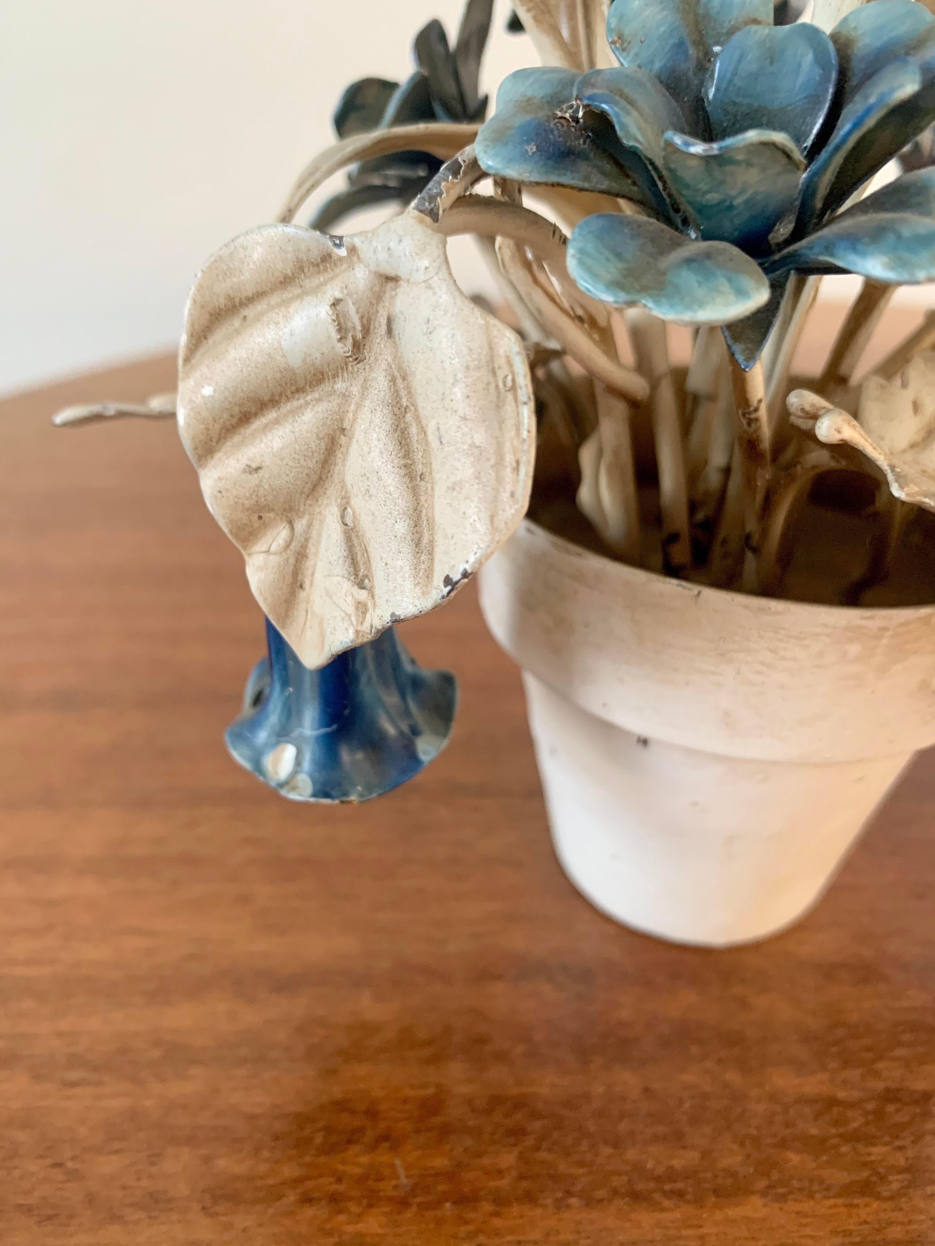 Italian Tole Blue & White Flower Pots, Pair 1