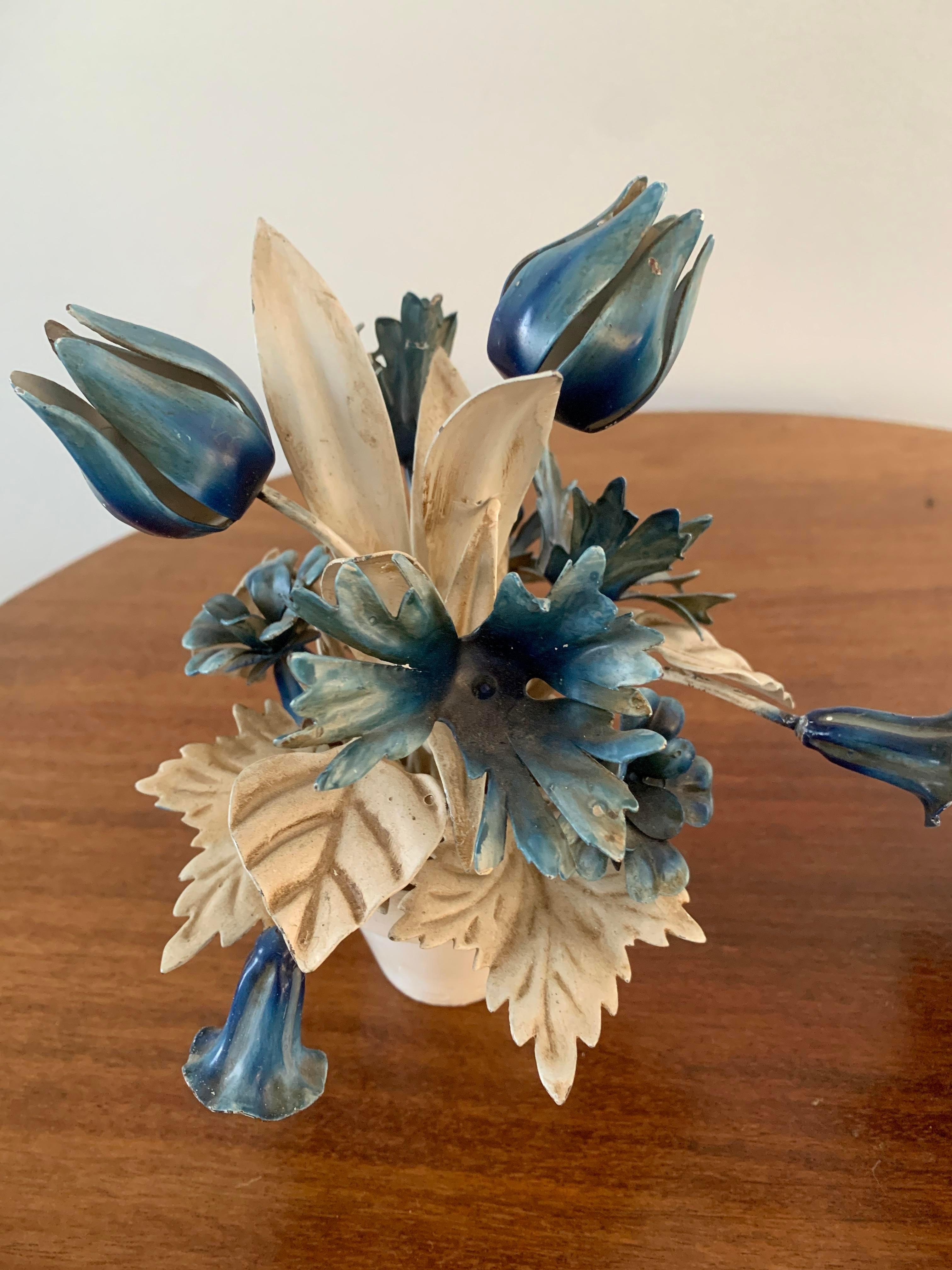 Italian Tole Blue & White Flower Pots, Pair 2