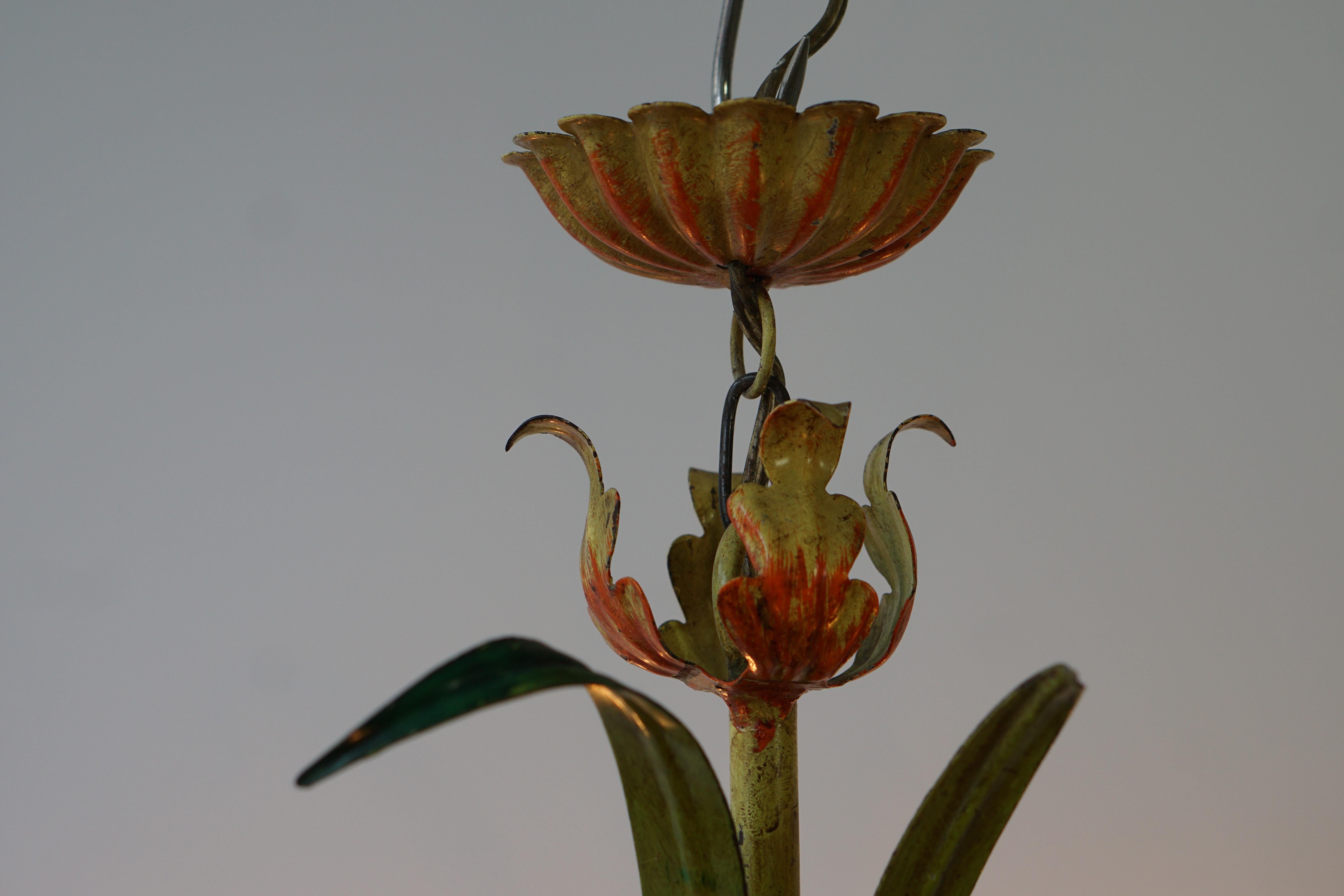 Italian Tôle Chandelier with Flowers, 1970s 8