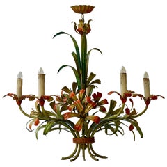 Italian Tôle Chandelier with Flowers, 1970s