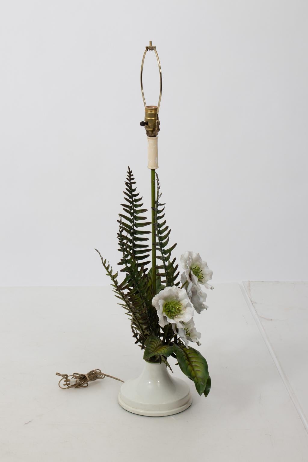 Metal Italian Tole Fern and Flower Lamp