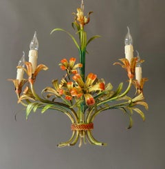 Italienischer Kronleuchter mit Blumenmuster, handbemalt, 1960er Jahre