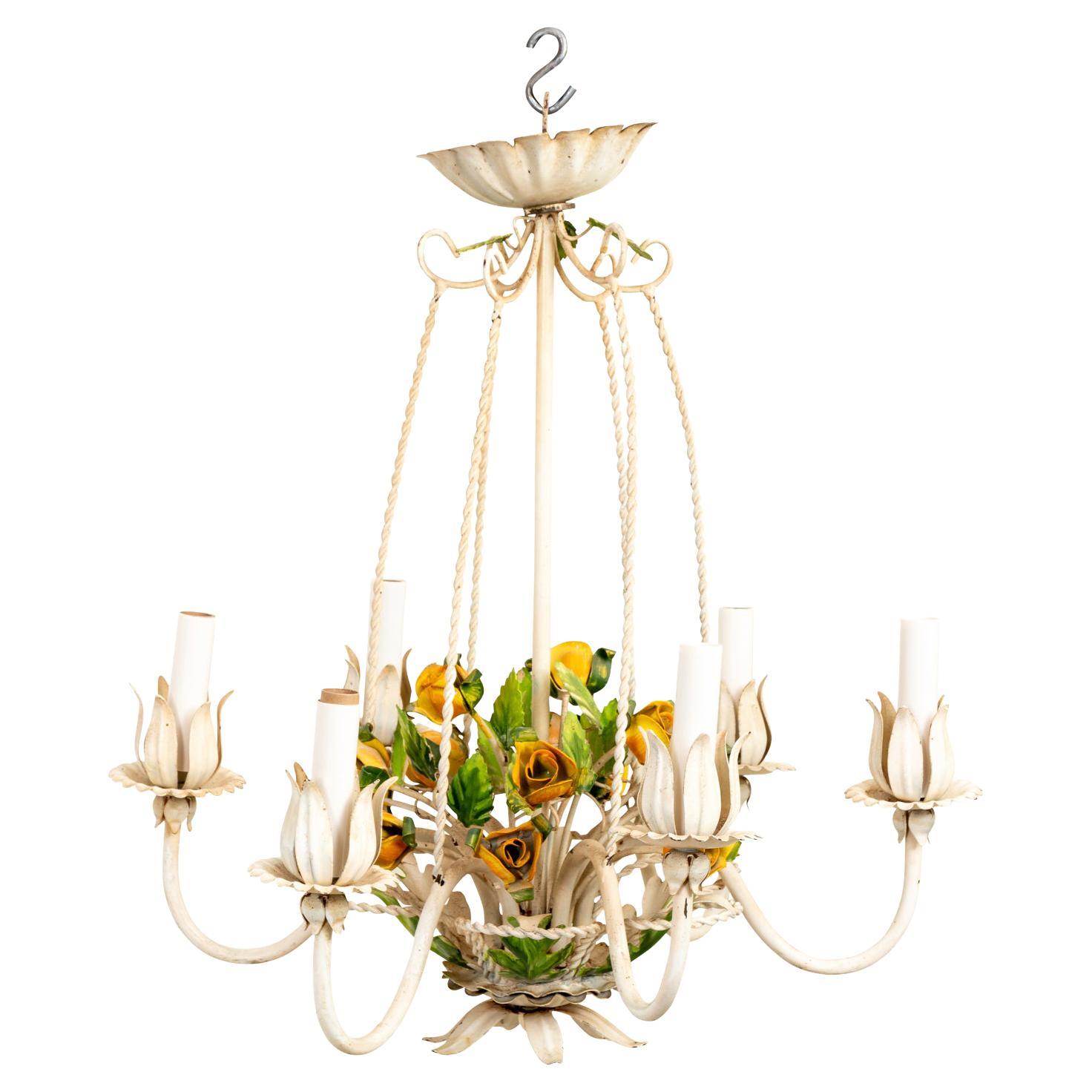 Italian Tole Floral Chandelier with Roses