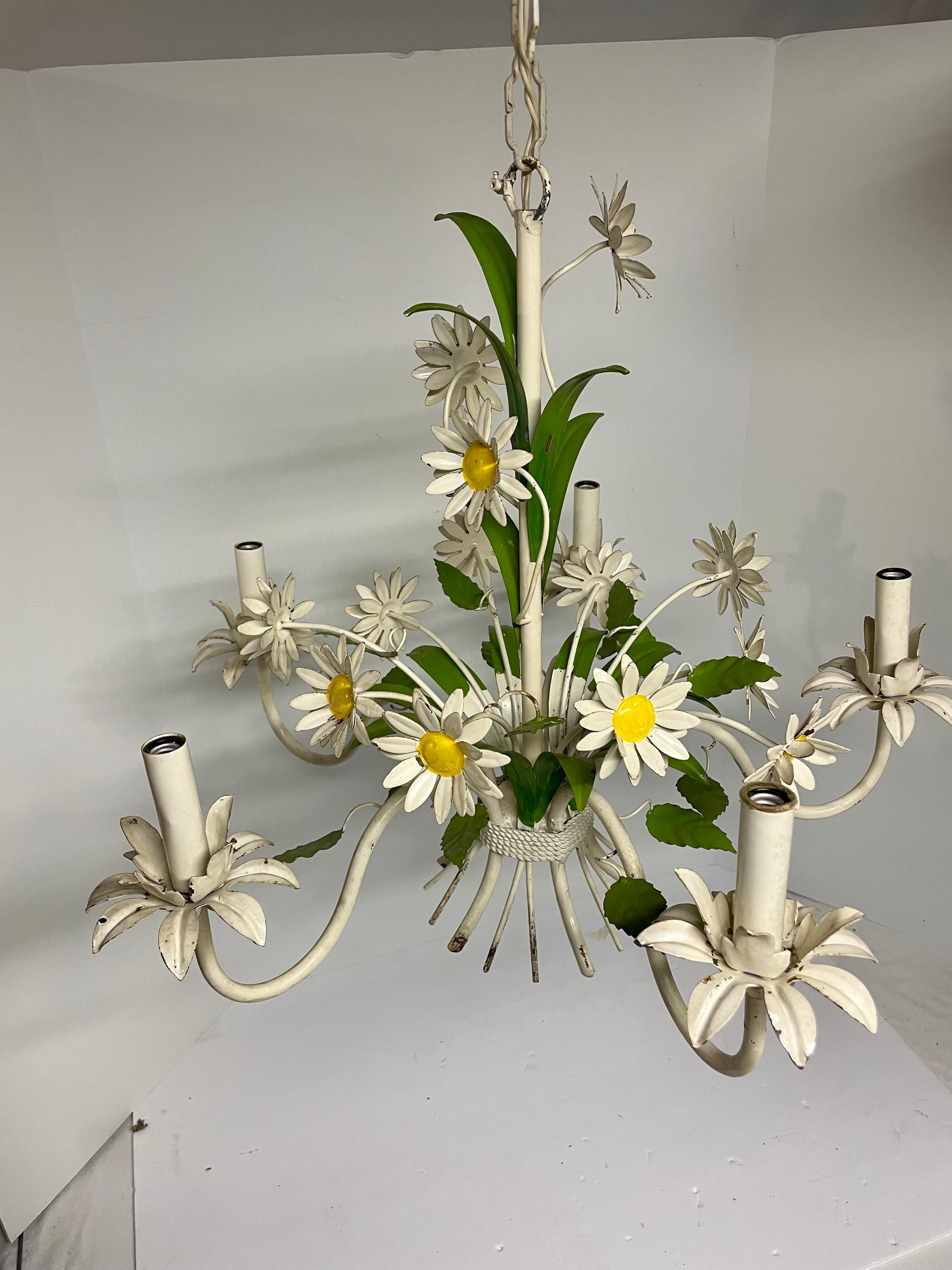 Italian Tole Floral Daisy Chandelier 5