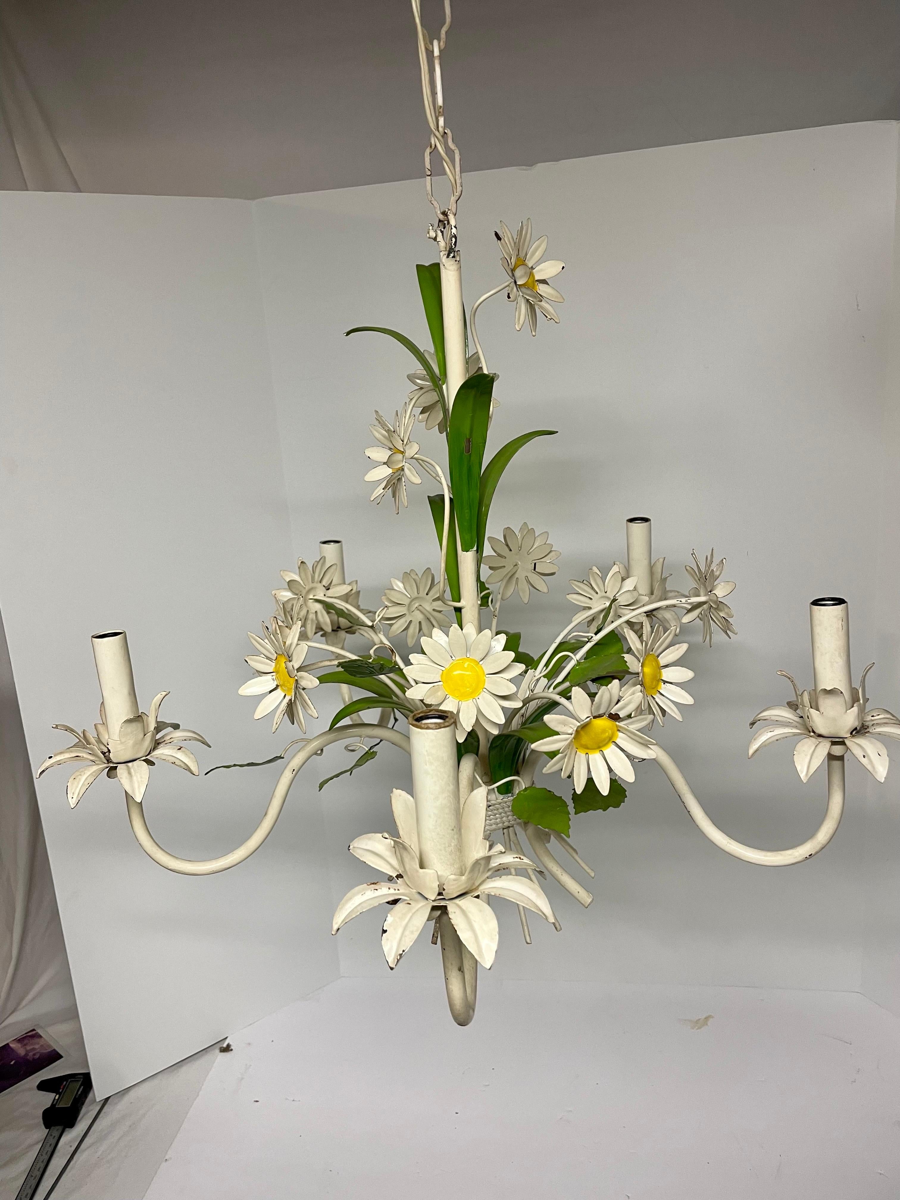 Italian Tole Floral Daisy Chandelier 6