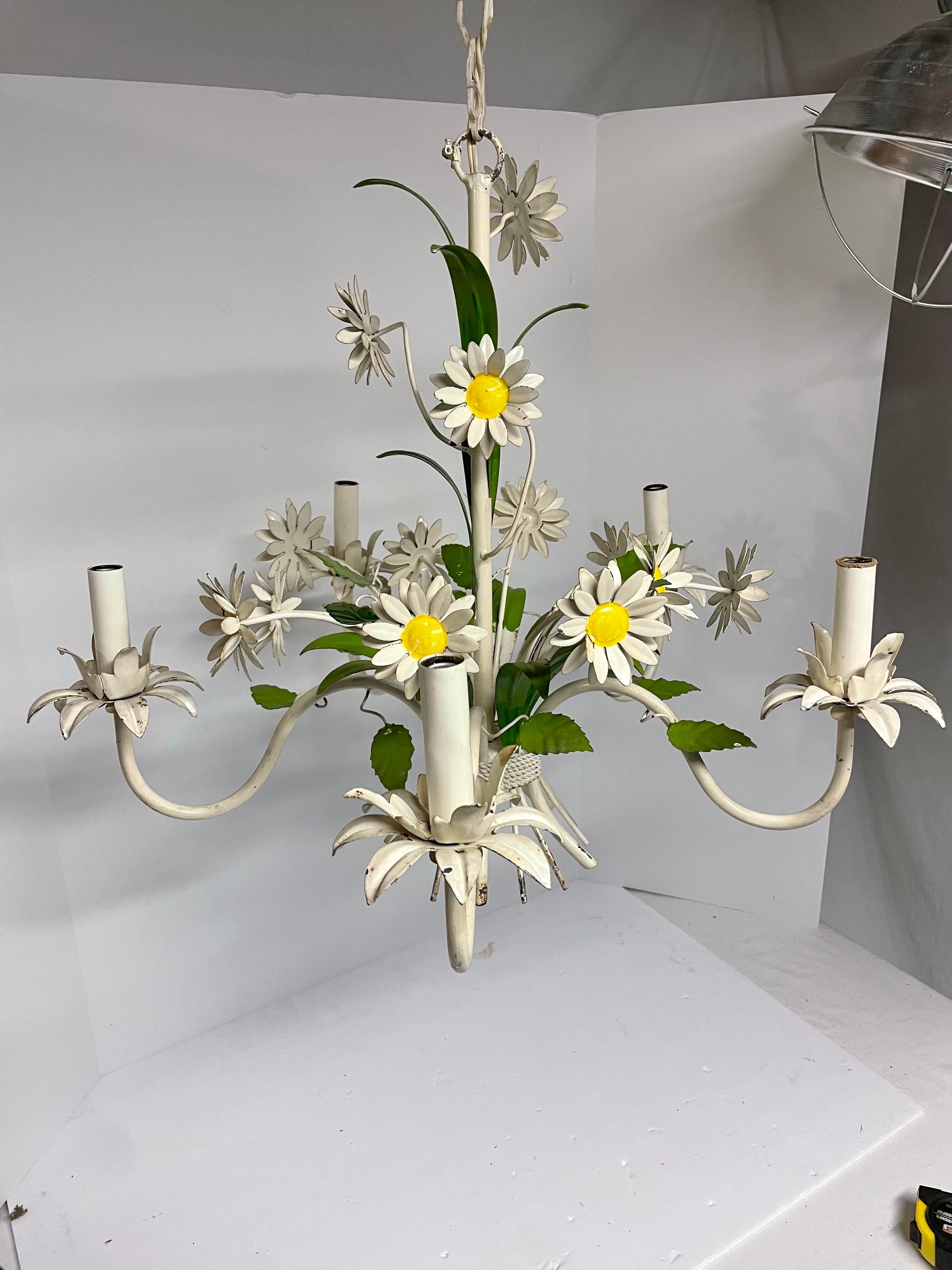 Hollywood Regency Italian Tole Floral Daisy Chandelier
