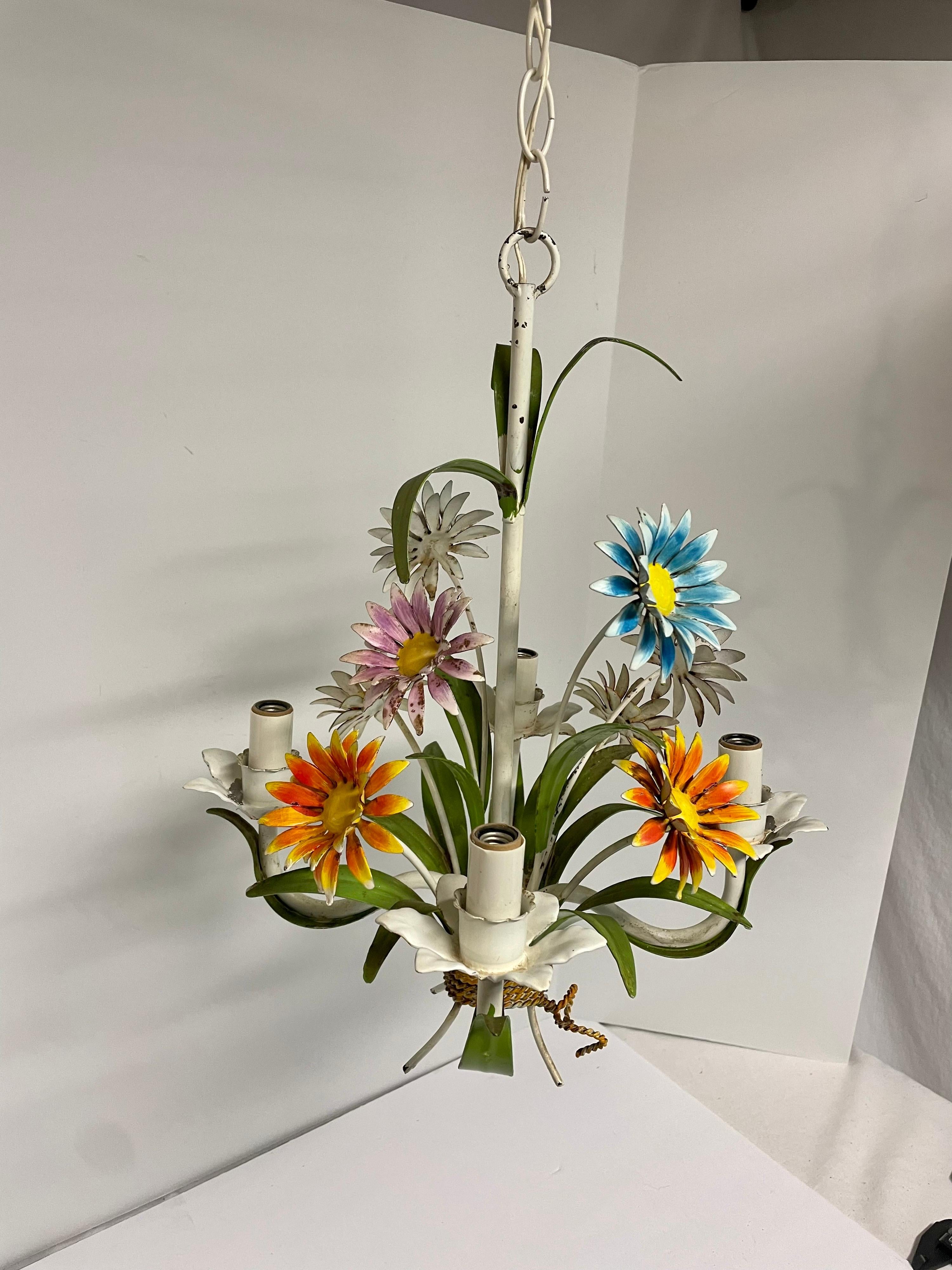 Metal Italian Tole Floral Daisy Chandelier