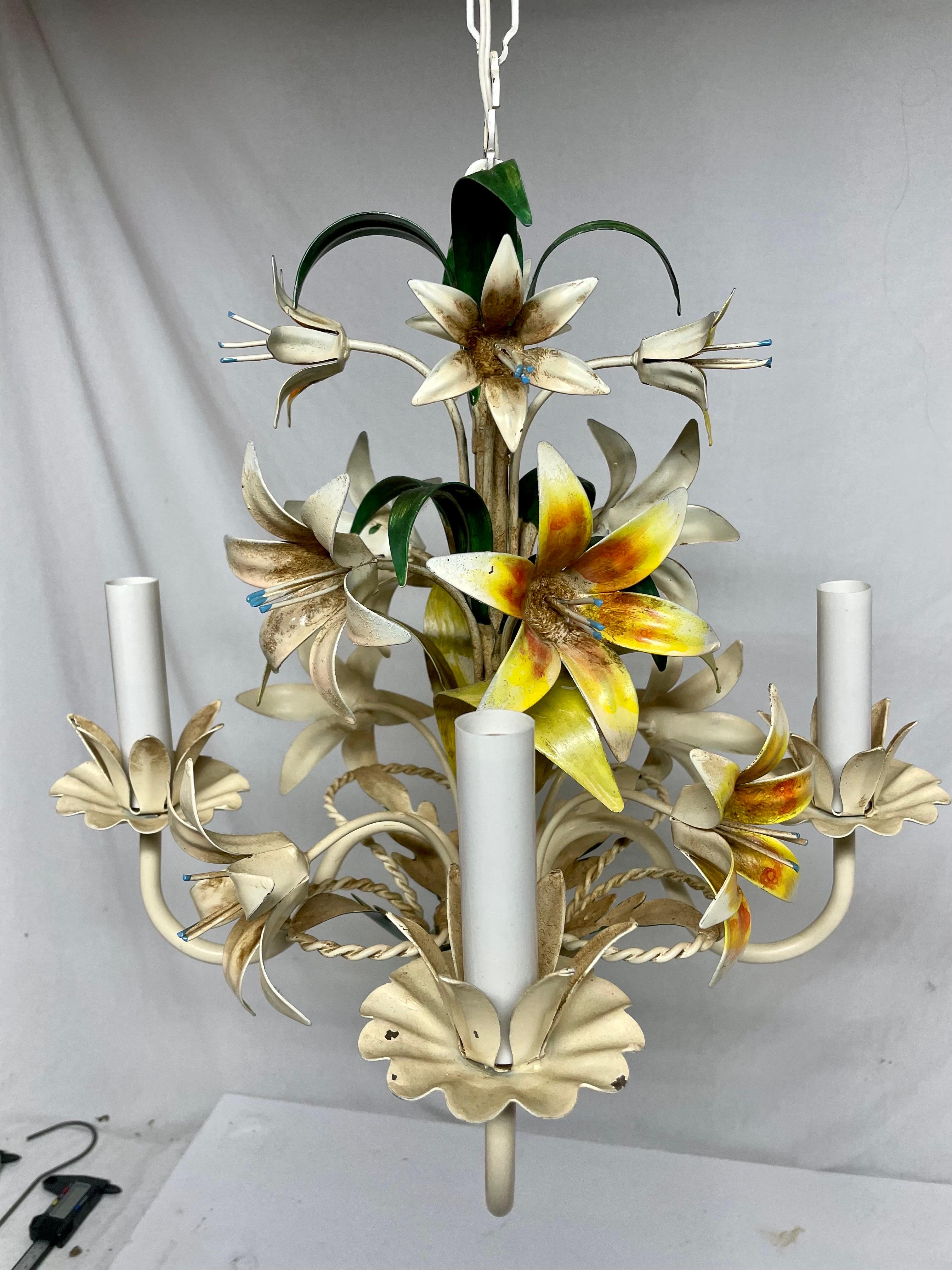 Italian Tole Floral Tole Chandelier with Lilies 3