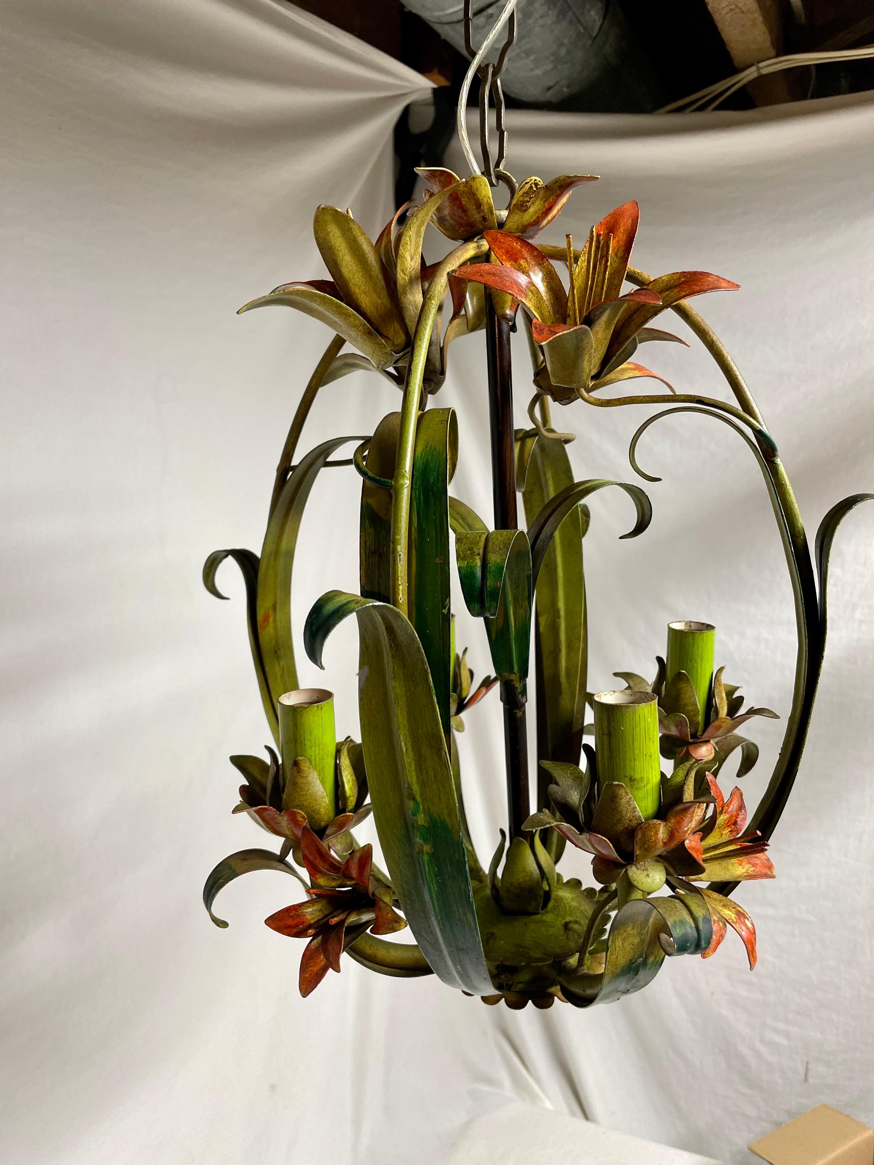 Italian Tole Floral Tole Chandelier with Lilies For Sale 4