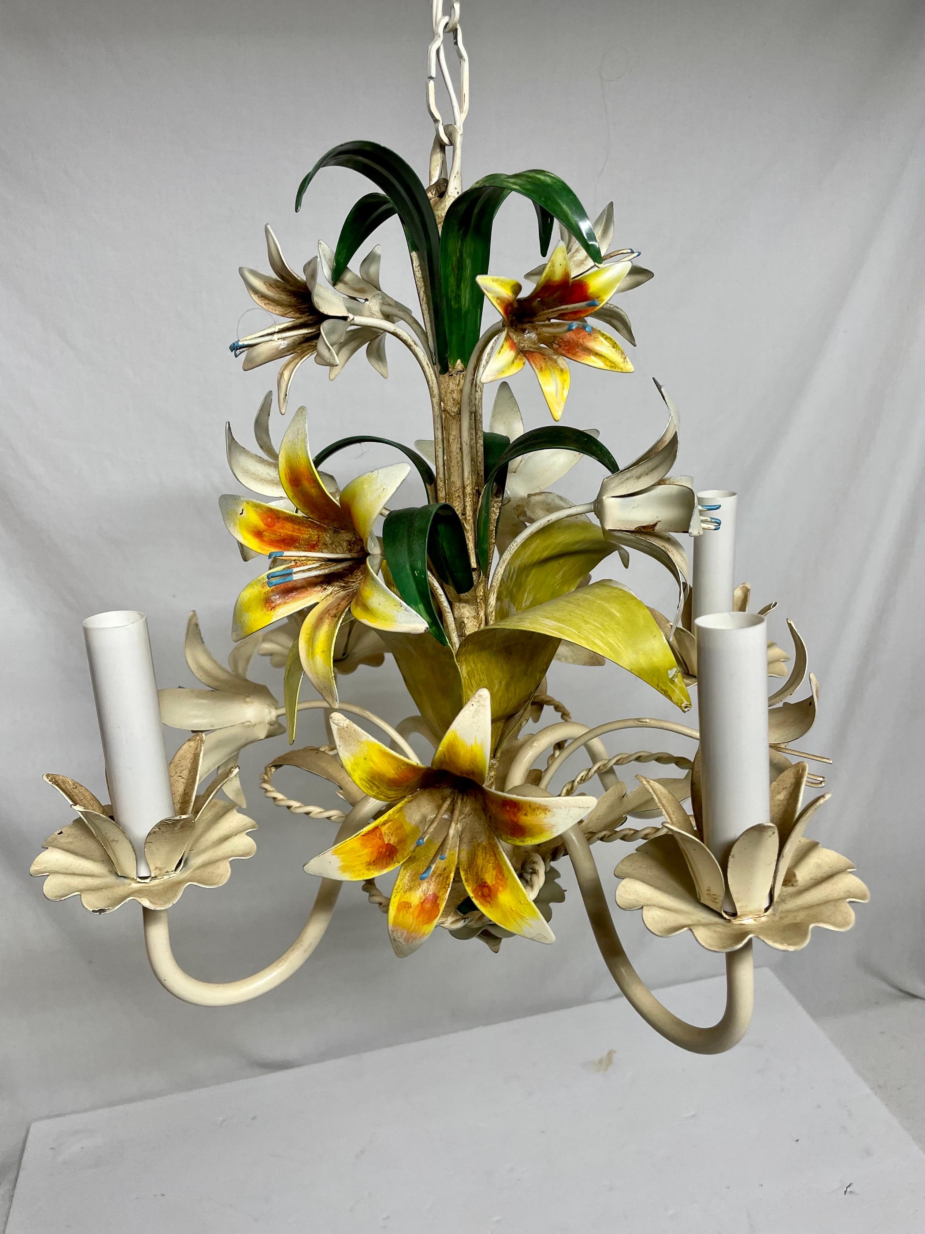 Italian Tole Floral Tole Chandelier with Lilies 5