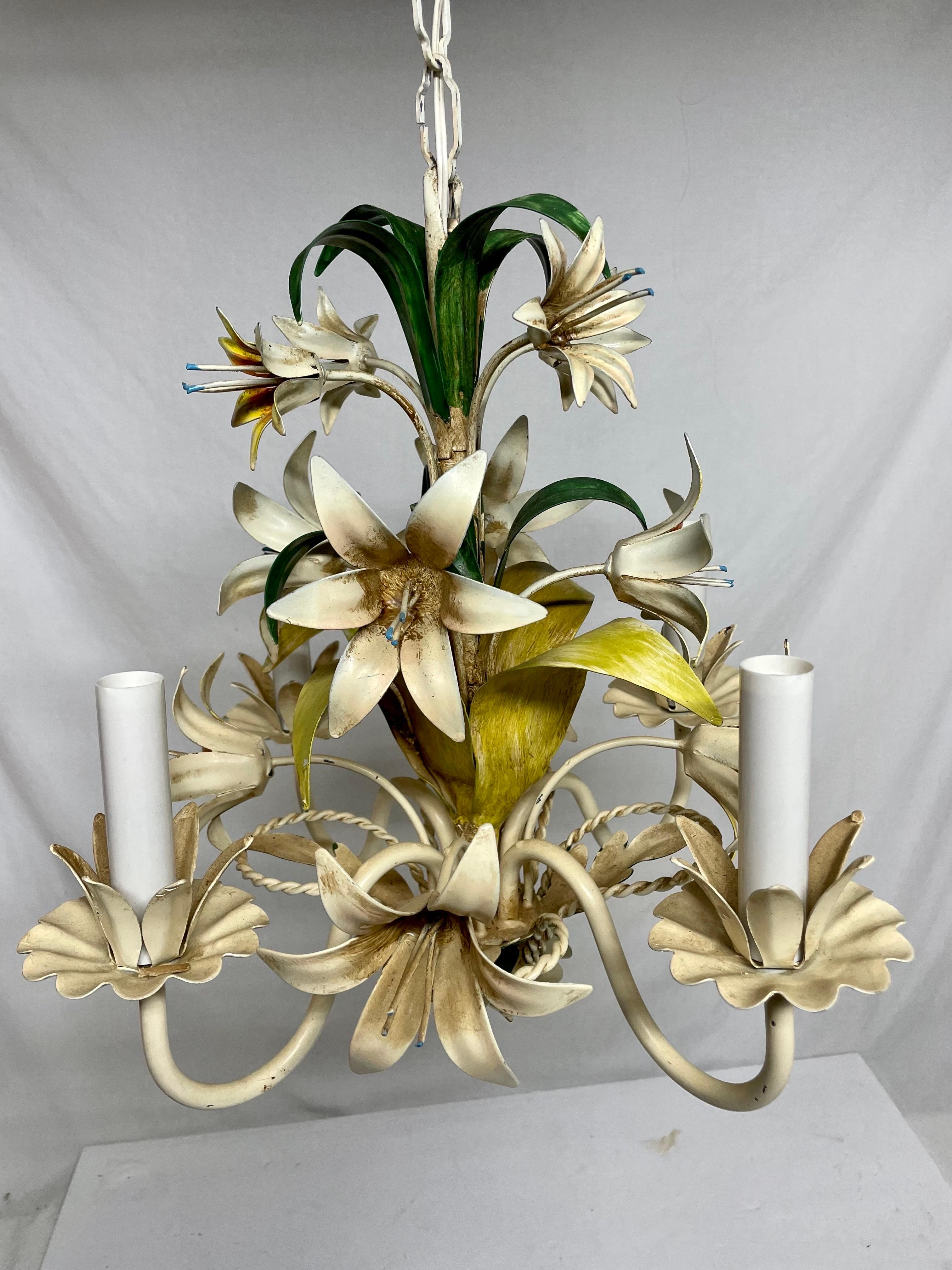 Italian Tole Floral Tole Chandelier with Lilies 6