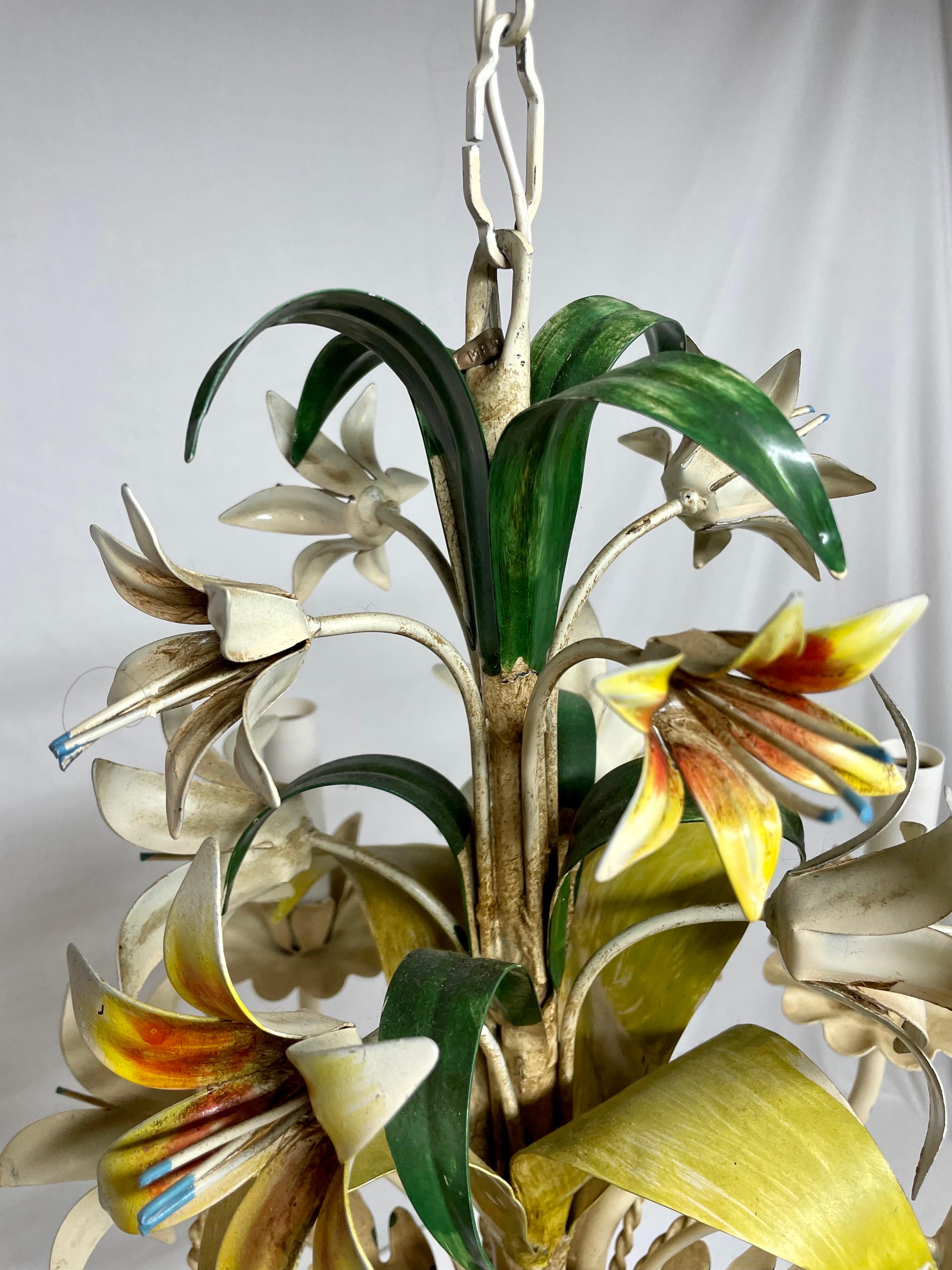 Italian Tole Floral Tole Chandelier with Lilies 7