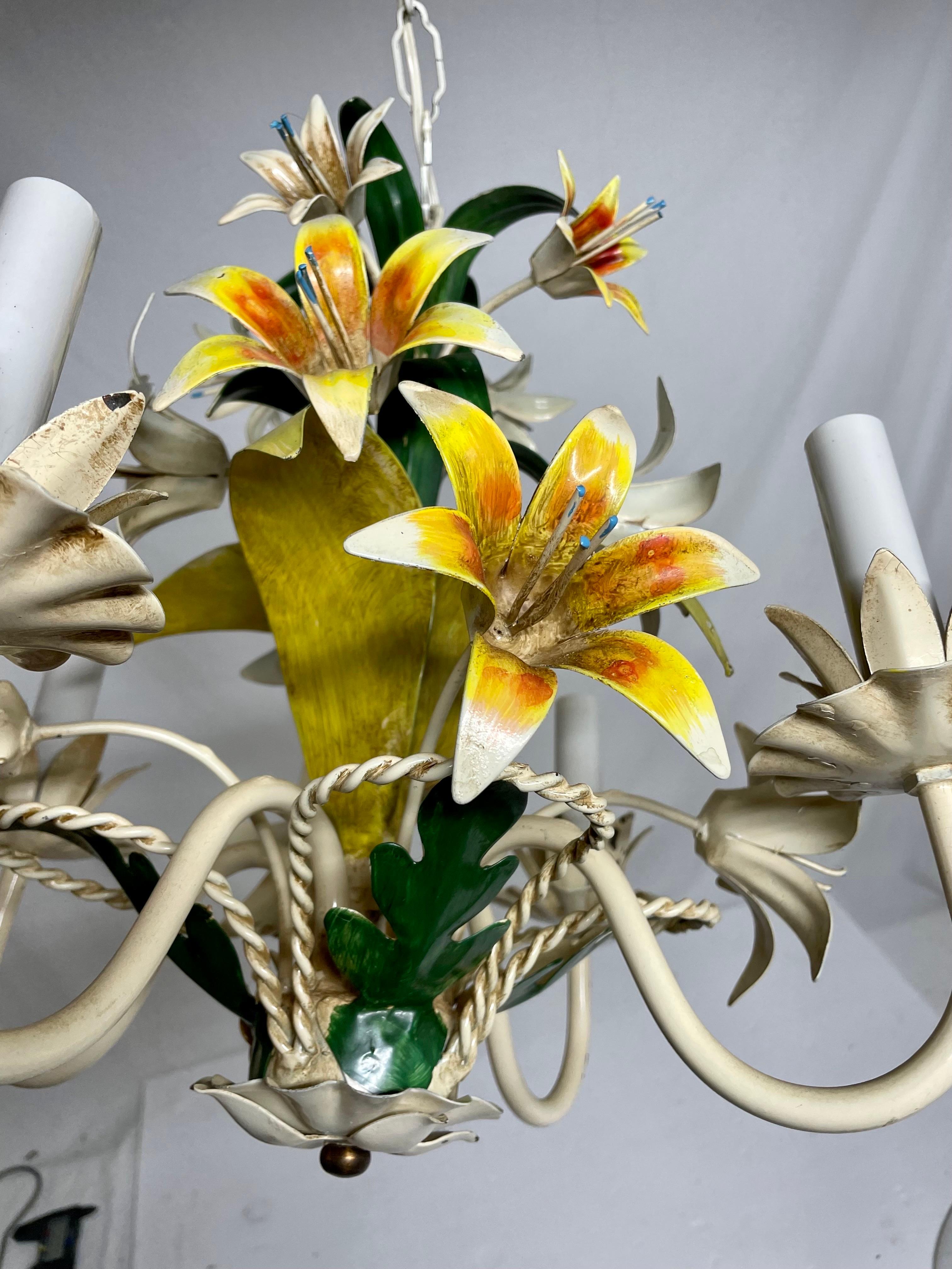 Italian Tole Floral Tole Chandelier with Lilies 10